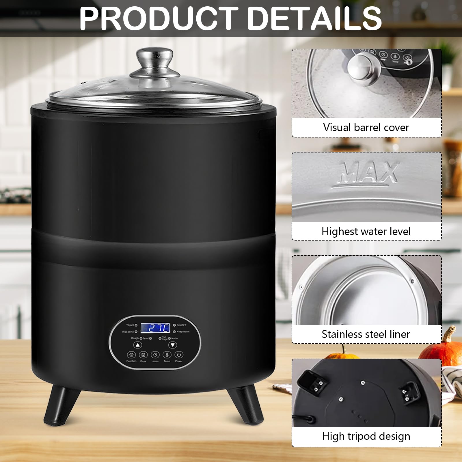 Aisny Yogurtera, Multifuncional Máquina de Yogur de 8 litros con Gran Capacidad y Pantalla de Tiempo Yogurt Maker para la Producción de Yogur en Grandes Cantidades