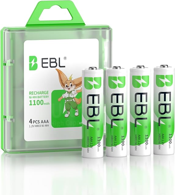 EBL AAA Batteries rechargeables 1100mAh Haute capacité Ni-MH 1.2V 4 Emballage (boîte de batterie incluse)