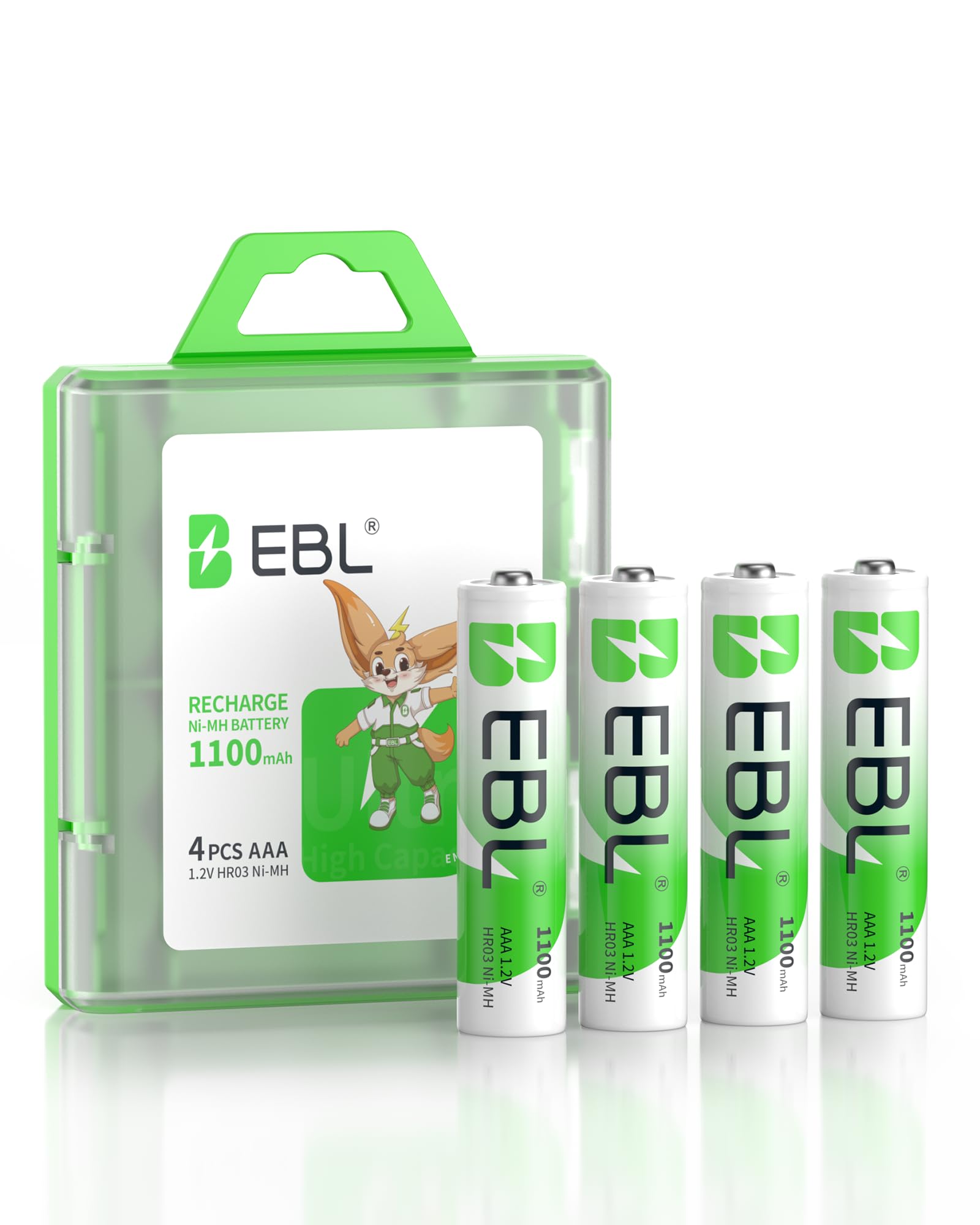 EBL AAA Rechargeable Batteries 1100mAh High Capacity Ni-MH 1.2V 4 Pack (Battery Case Included)
