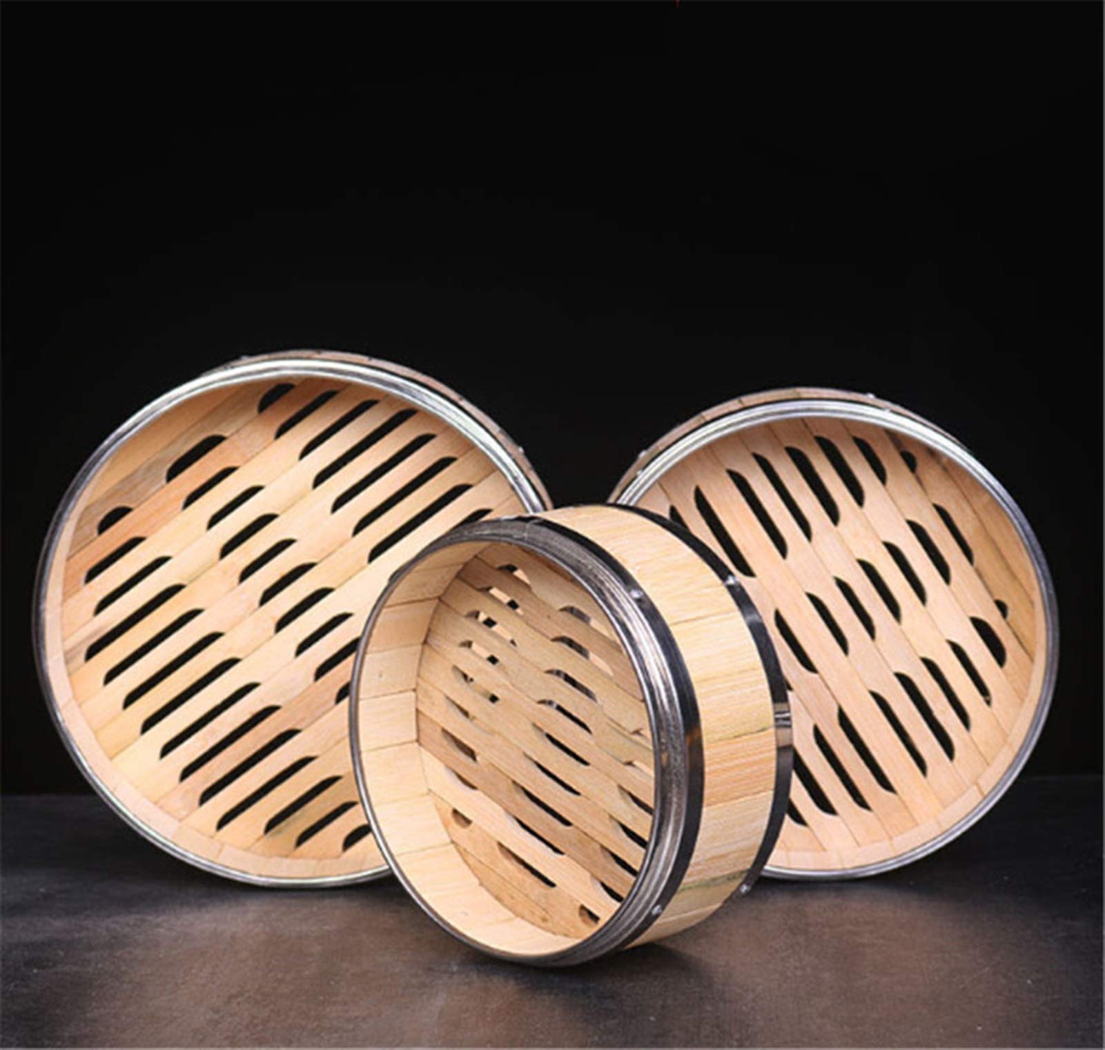 Olla para cocinar, Lcuihong - Vaporera de bambú con Borde de Acero Inoxidable, vaporera de bambú, Platos para Dim Sum, vaporera de Pescado, Cesta de Madera para cocinar al Vapor, Herramienta