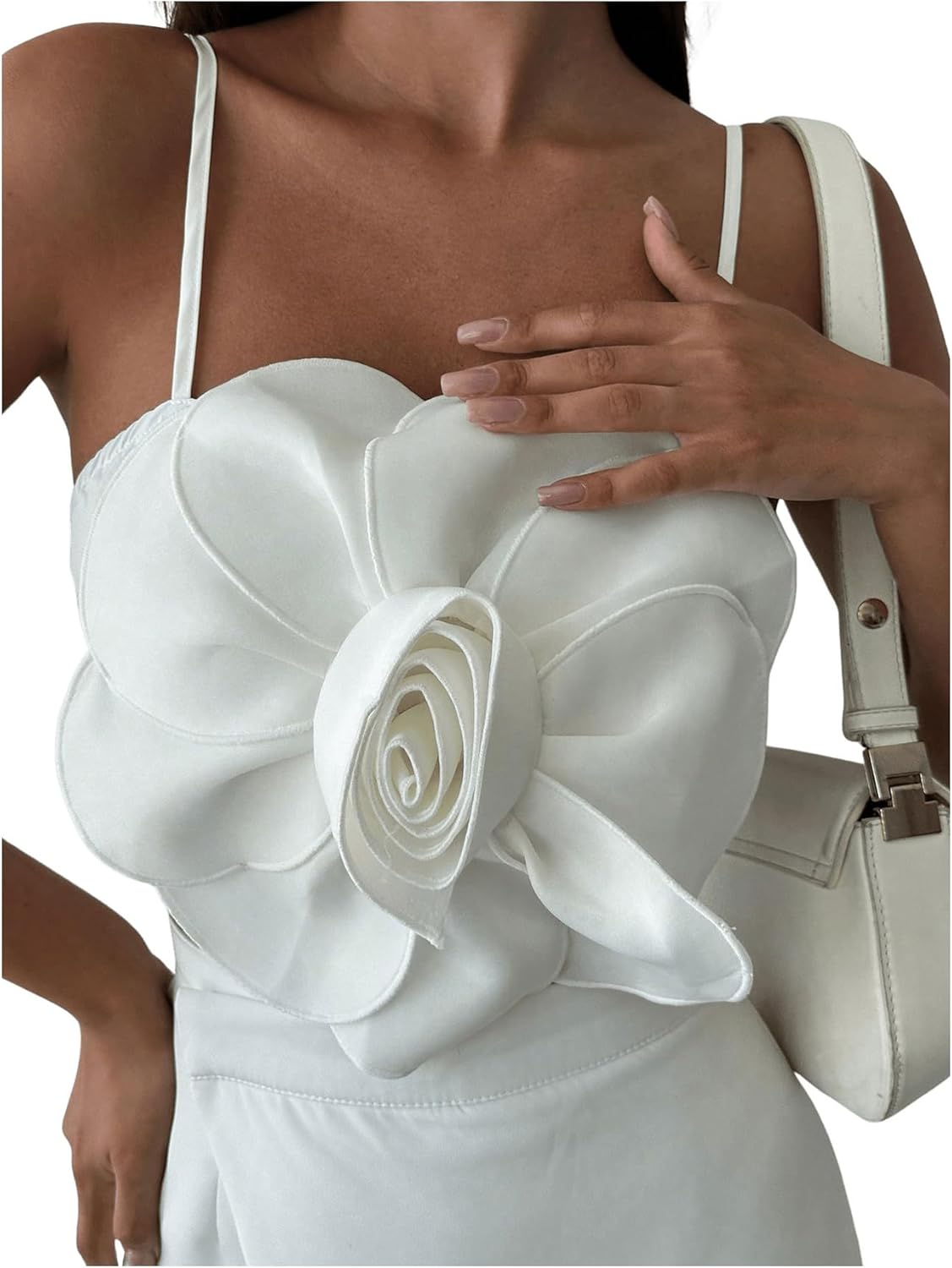 SweatyRocks Women's Going Out Concert Crop Top 3D Flower Cami Sleeveless Spaghetti Strap Bustier Tops