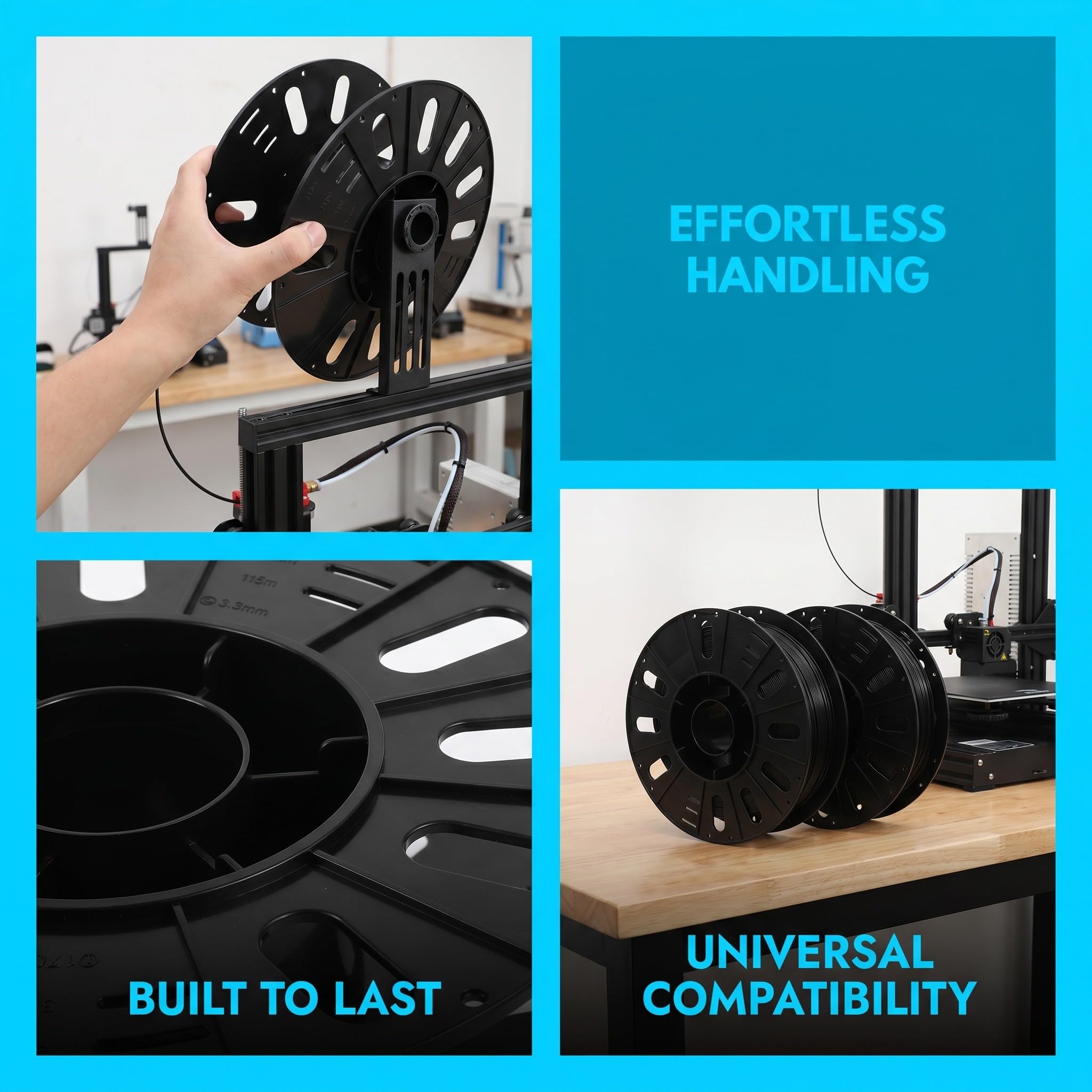 OUNONA 2 carretes de filamento reutilizables para impresión 3D, carrete dispensador de núcleo hueco negro, rodillo de repuesto de núcleo de filamento de plástico para suministros de impresoras 3D