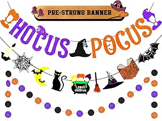 Halloween Decorations-Hocus Pocus Decor, Glitter Hocus Pocus Banner, Hocus Pocus Party Decorations, Halloween Hanging Paper Garland Bunting Banner Witches for Wall Home Mantle Office Wall