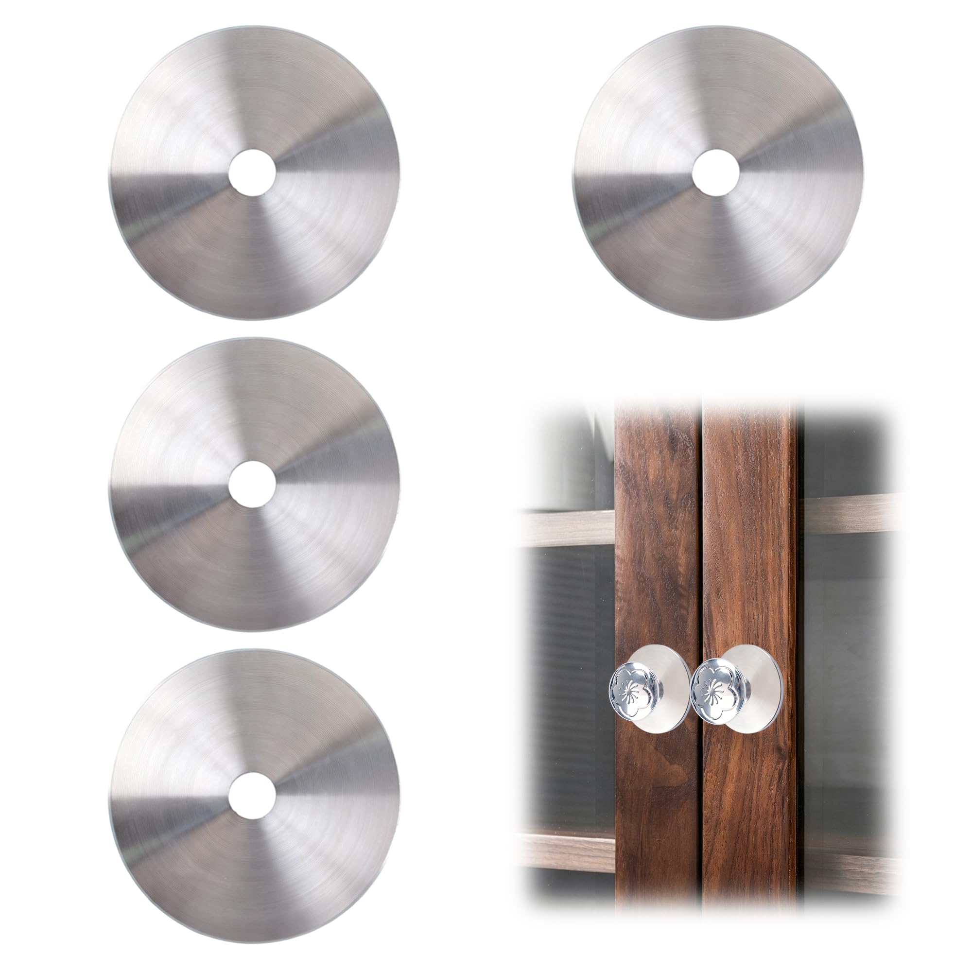 MOROBOR Cabinet Knob Backplate, 4 Pcs Brushed Nickel Round Backplate Washers Cabinet Hardware Knob Backplates Thicken Wide Base for Bi-Fold Closet Dresser Drawer Pulls Handles/1.54Inch — image 1