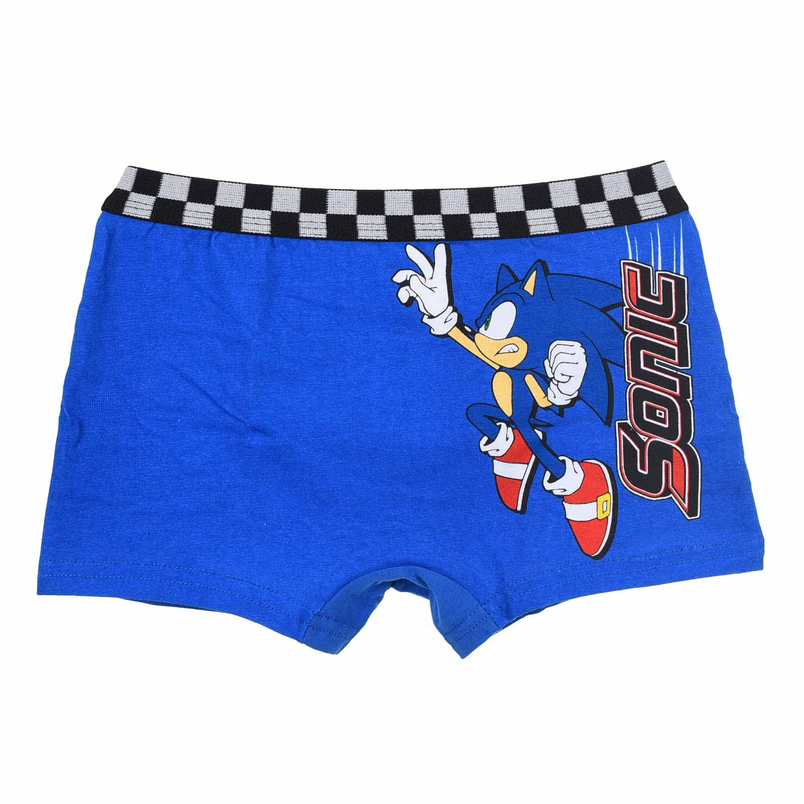 Suncity Lot de 4 Boxers Garçon Sonic The Hedgehog, 95% Coton, Ceinture Damier, Multicolore Blanc/Bleu/Rouge, sous-Vêtements Licence Officielle