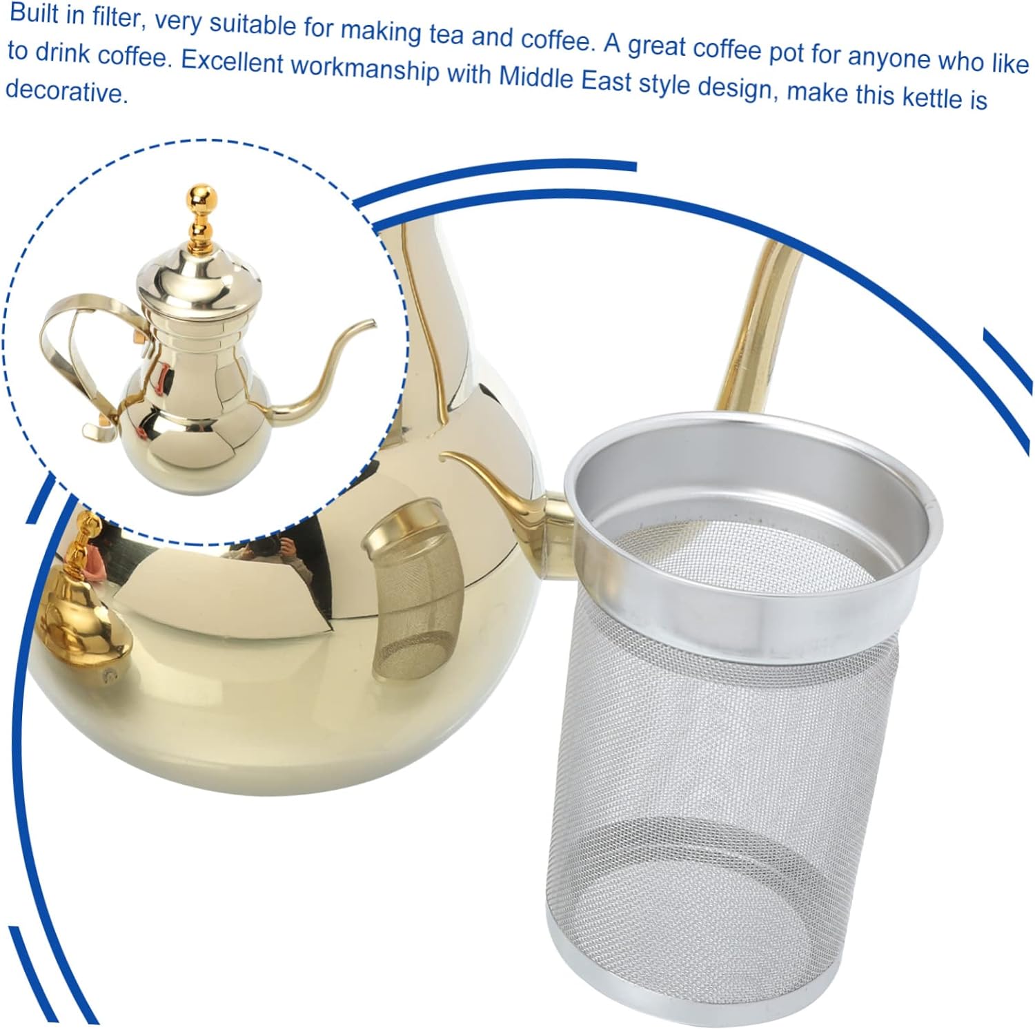 BESPORTBLE Arabic Coffee Pot Hand Drip Coffee Kettle Manual Coffee Maker Boiling Kettle Kitchen Tea Kettle Turkish