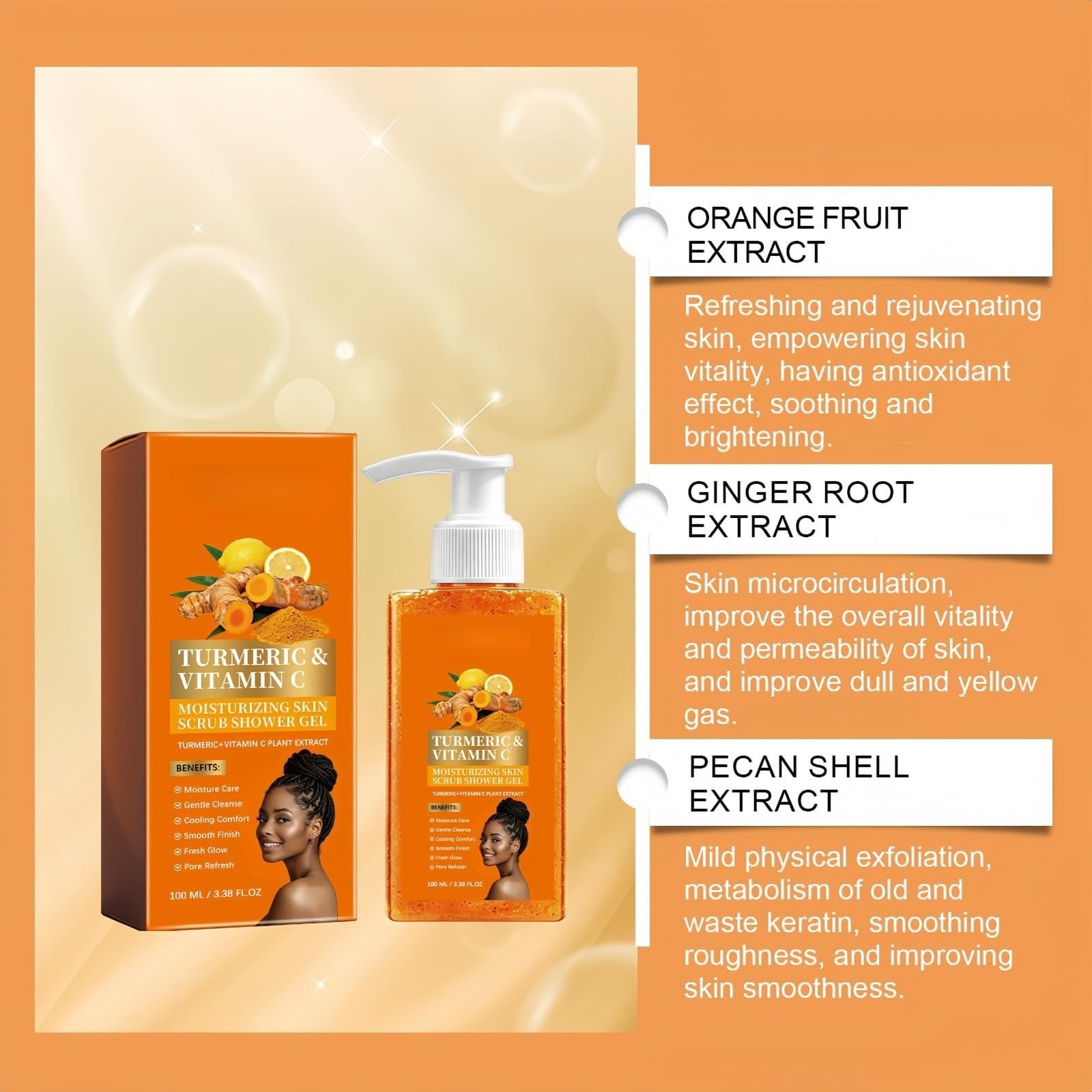 Peeling do ciała z kurkumą, witaminą C i niacynamidem - delikatny peeling do ciała i nawilżający, mydło pod prysznic i krem do twarzy z rozjaśniającym ciałem papai żel pod prysznic