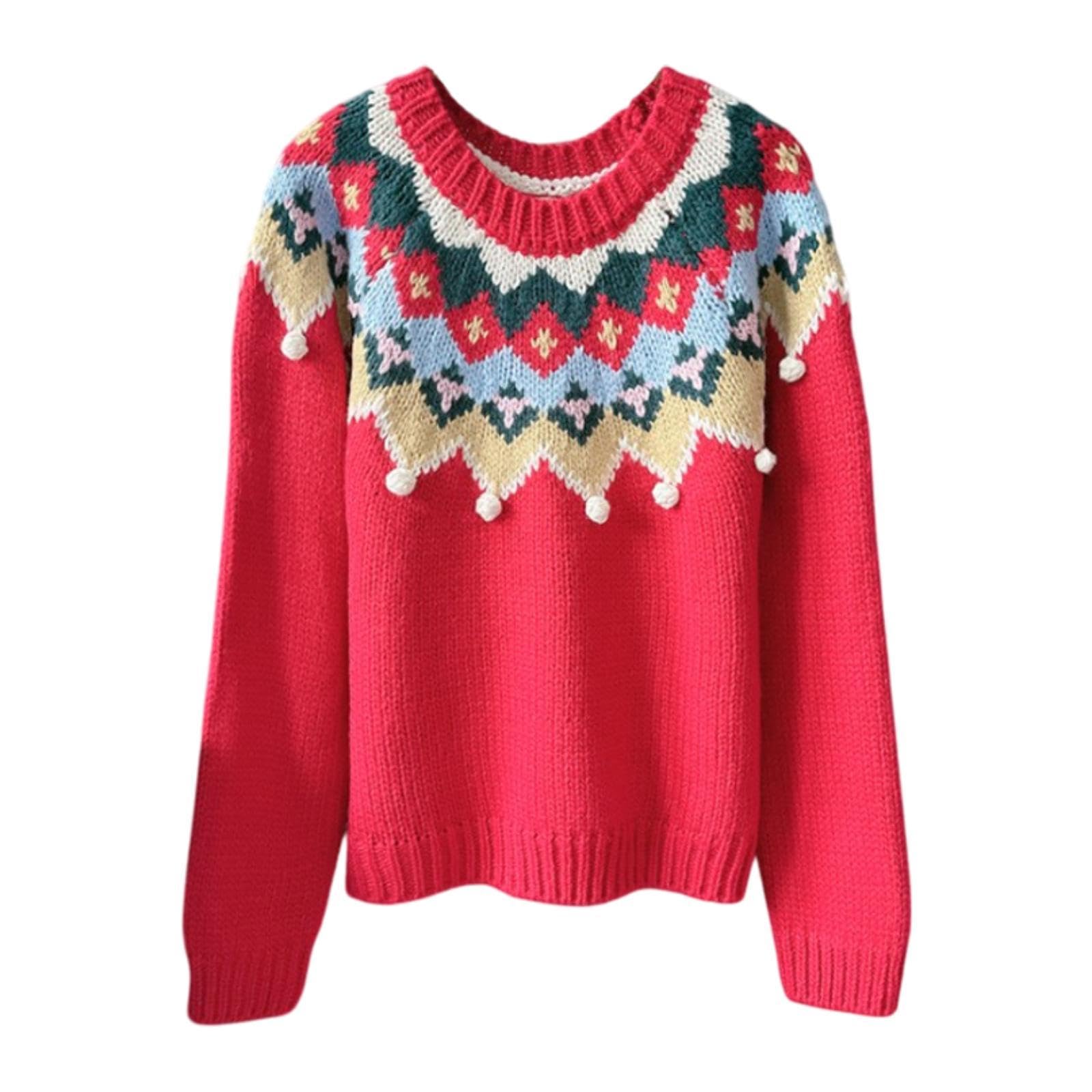 myaddiction Christmas Sweater Tops Crew Neck Long Sleeve Party Jumper Tops Women Sweater Red-picture-14
