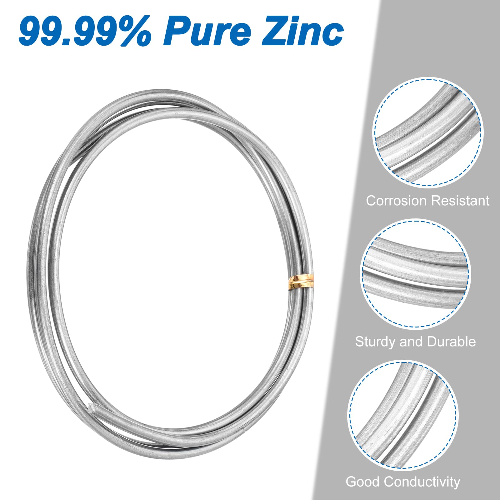 sourcing map 1 tige en zinc, 99,99 % de haute pureté, barre en zinc massif de 3 mm de diamètre, 1000 mm de long, tige anode en zinc solide, bonne conductivité pour expériences scientifiques,