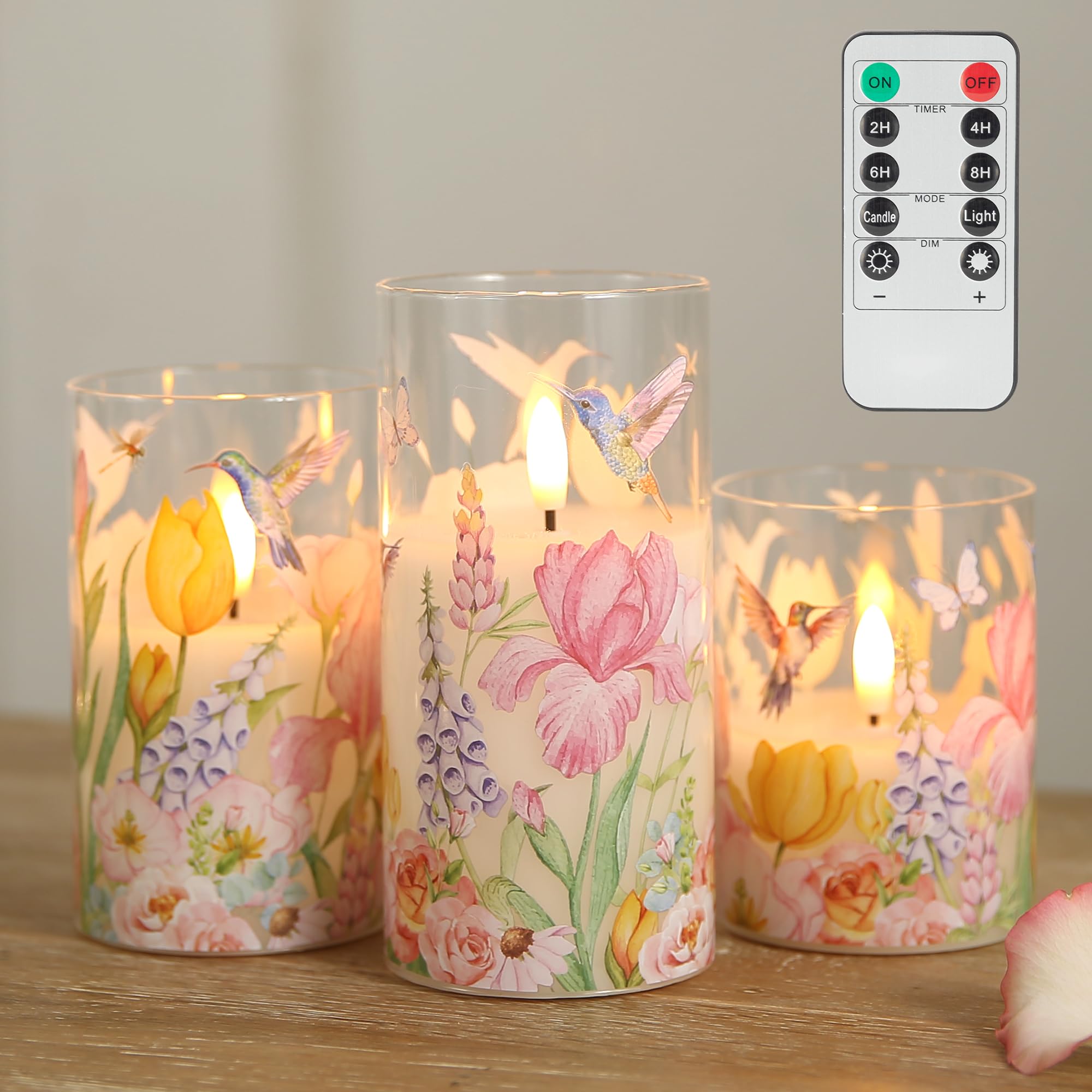 LUSHARBOR Flameless Candles with Remote, Hummingbird Glass Battery Candles