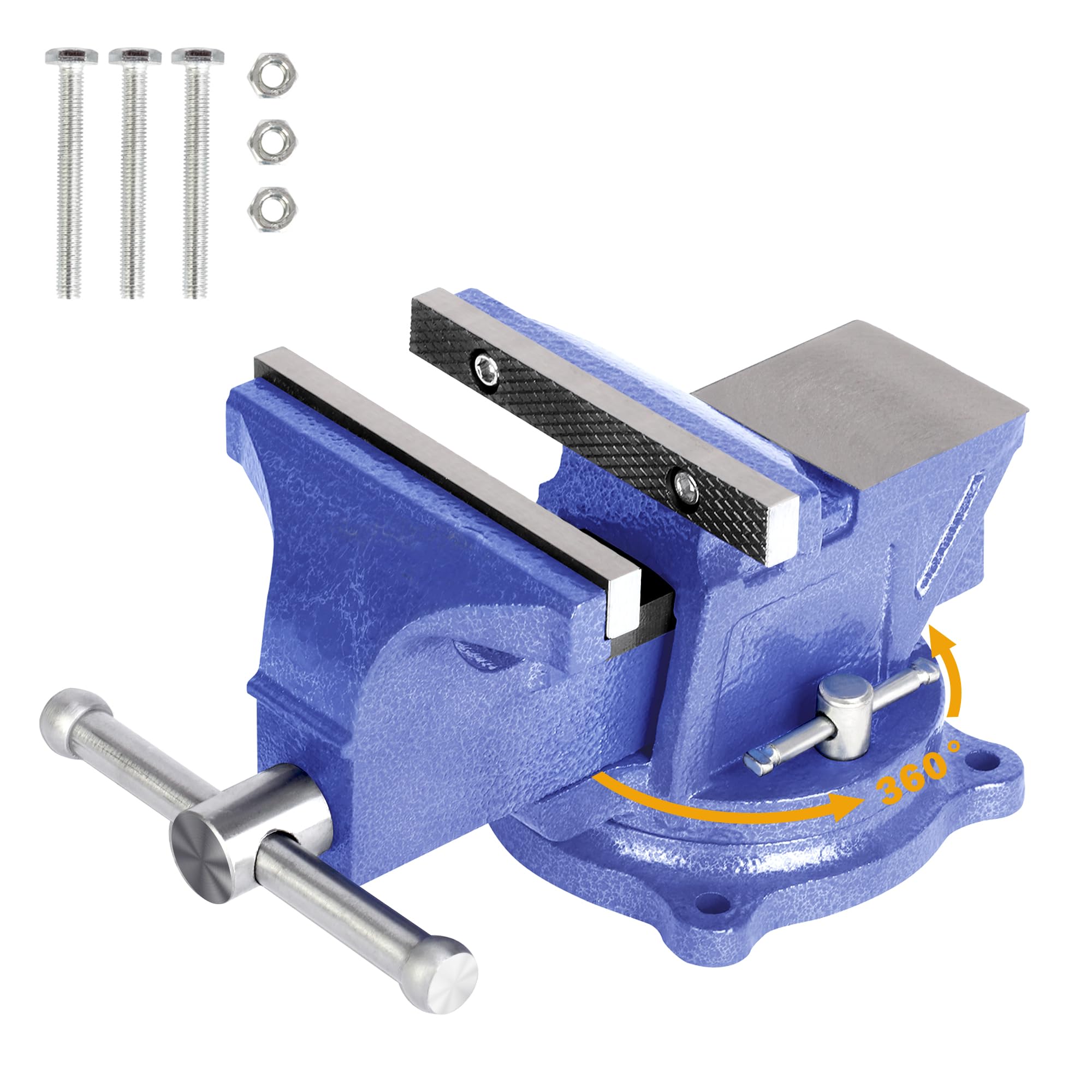 Nisorpa Morsa da Banco 125 mm,Fresatrice di Serraggio con Base Girevole a 360 Gradi,morsa da tavolo Realizzato in ghisa,morsa da banco vinavil（blu）