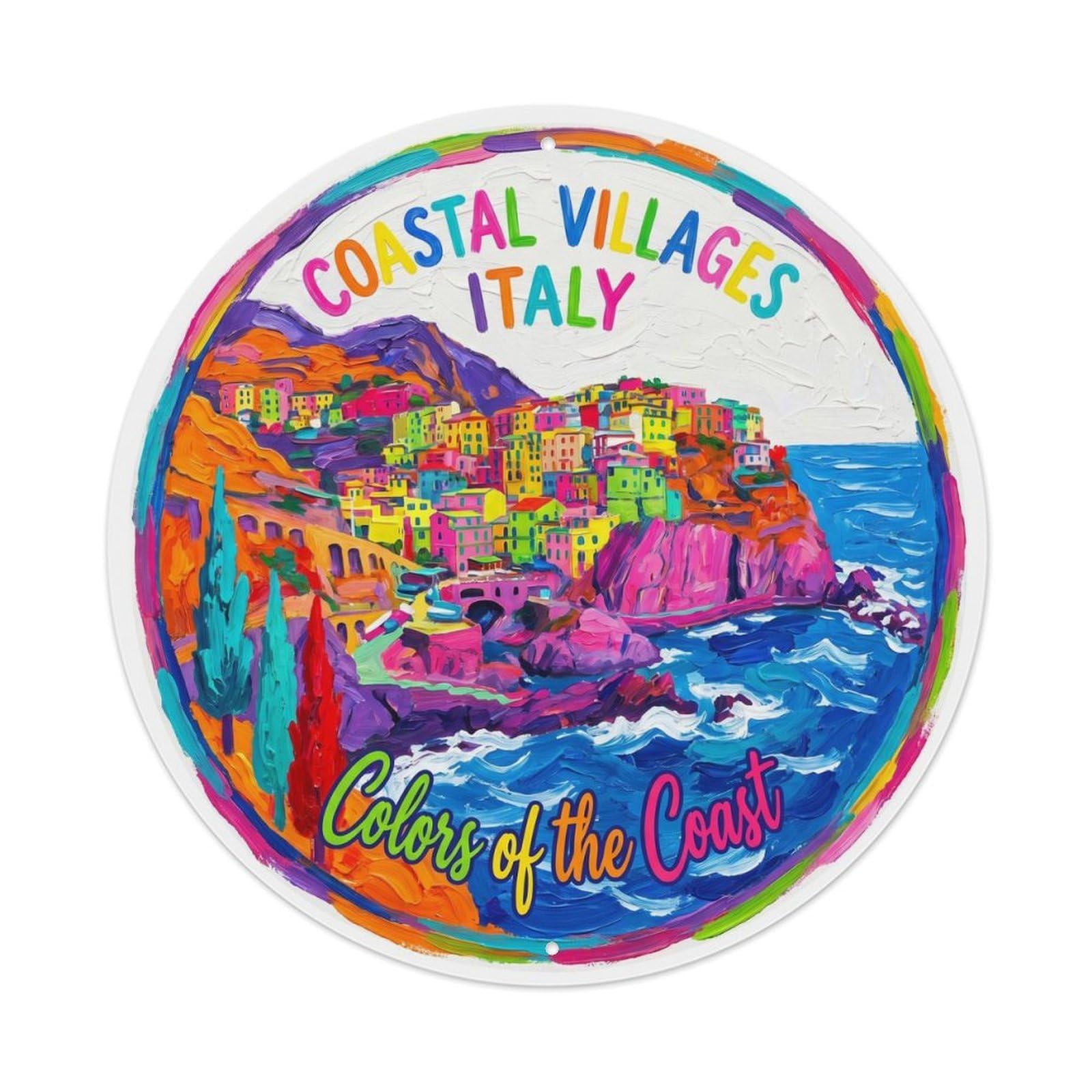 Vintage Travel Coastal Villages Italy Viewpoint Metal Tin Sign