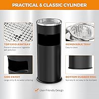 Vista 3 de BEAMNOVA Cubo de basura negro con tapa, contenedor de basura comercial de acero inoxidable para patio, garaje con barril interior, negro, 9.8 x 24