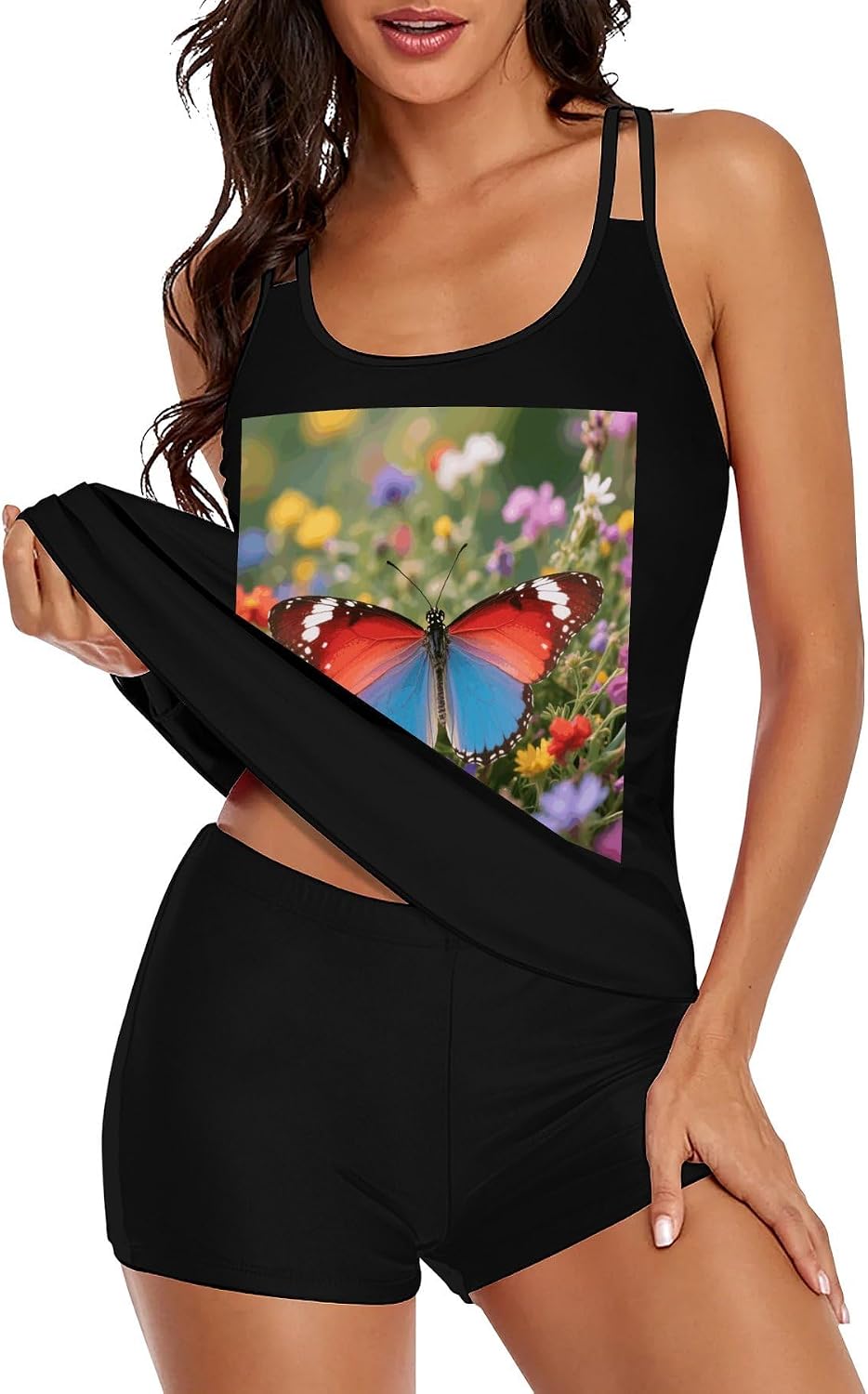 Butterfly Tankini Swimsuits for Women Tummy Control Two Piece Bathing Suits Swim Tops with Boy Shorts