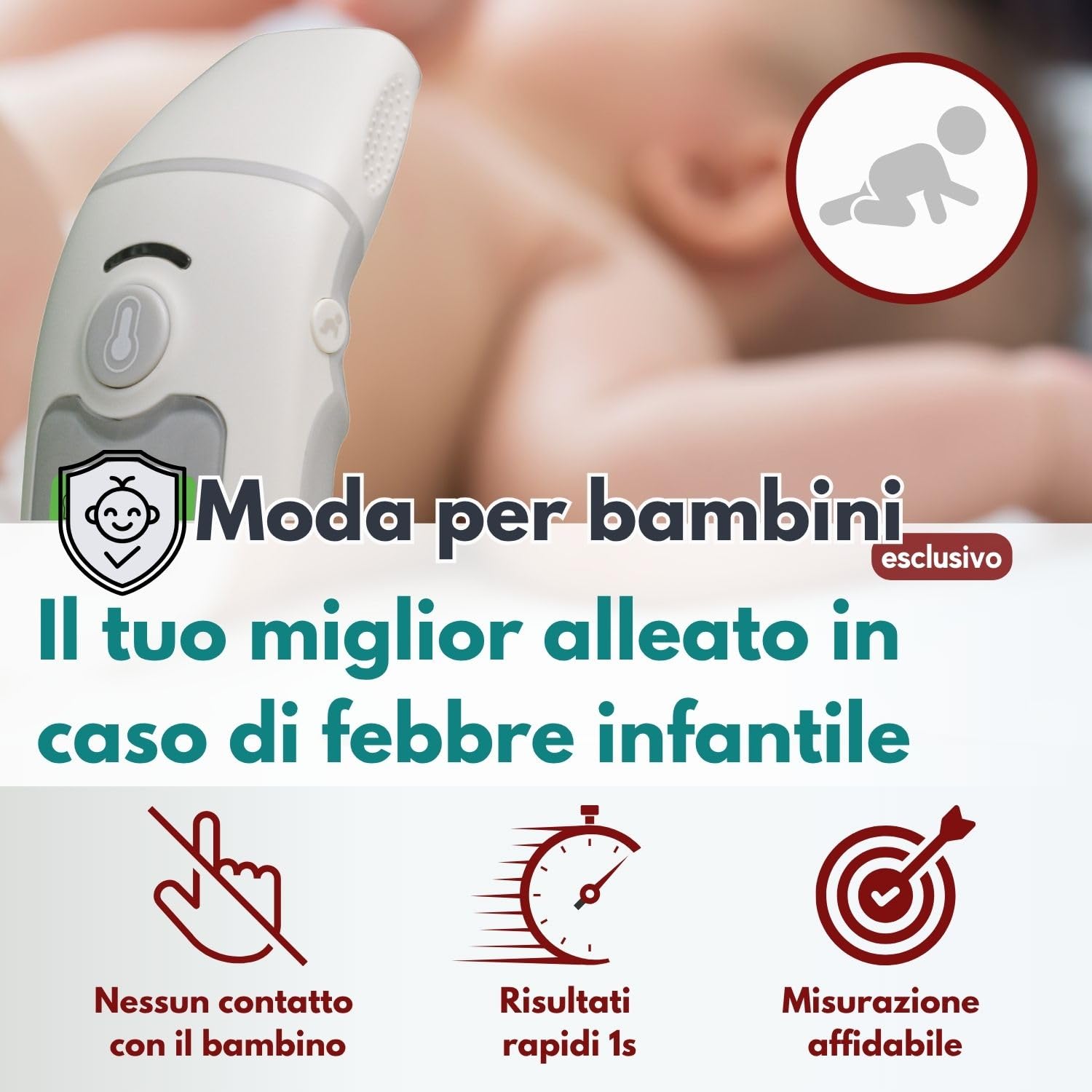 Termometro febbre digitale frontale e auricolare con custodia ABBICARE™| Modalità speciale neonato precisa e rapida in 1 secondo infrarossi