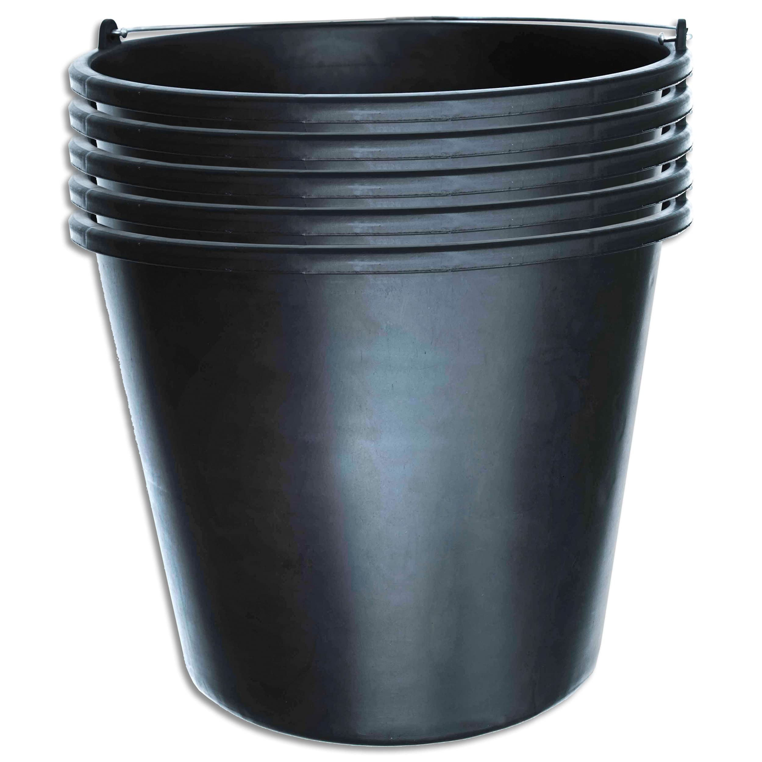 Wohnkult 5-Pack Black 12L Stella Bucket Construction Buckets with Secure Metal Handle and Reinforced Base