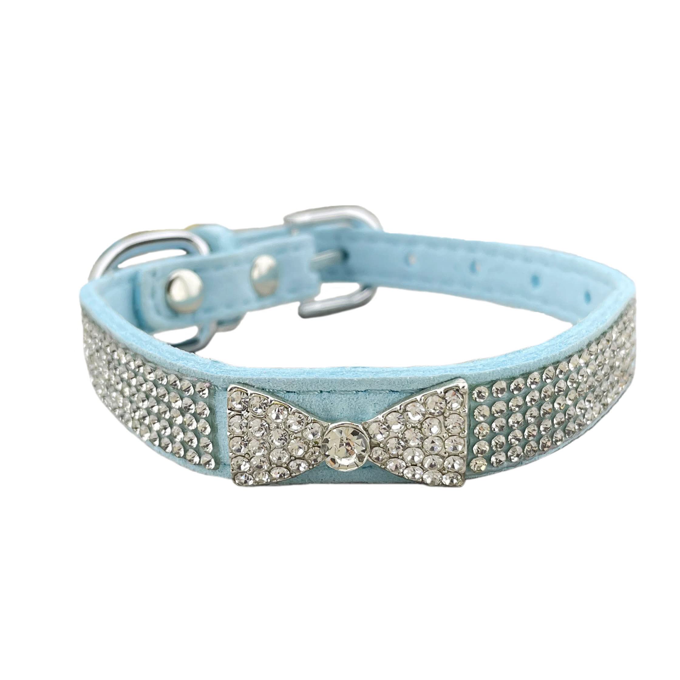 Newtensina Diamante Dog Collar Bowtie Puppy Collar for Small Dogs - Blue - S