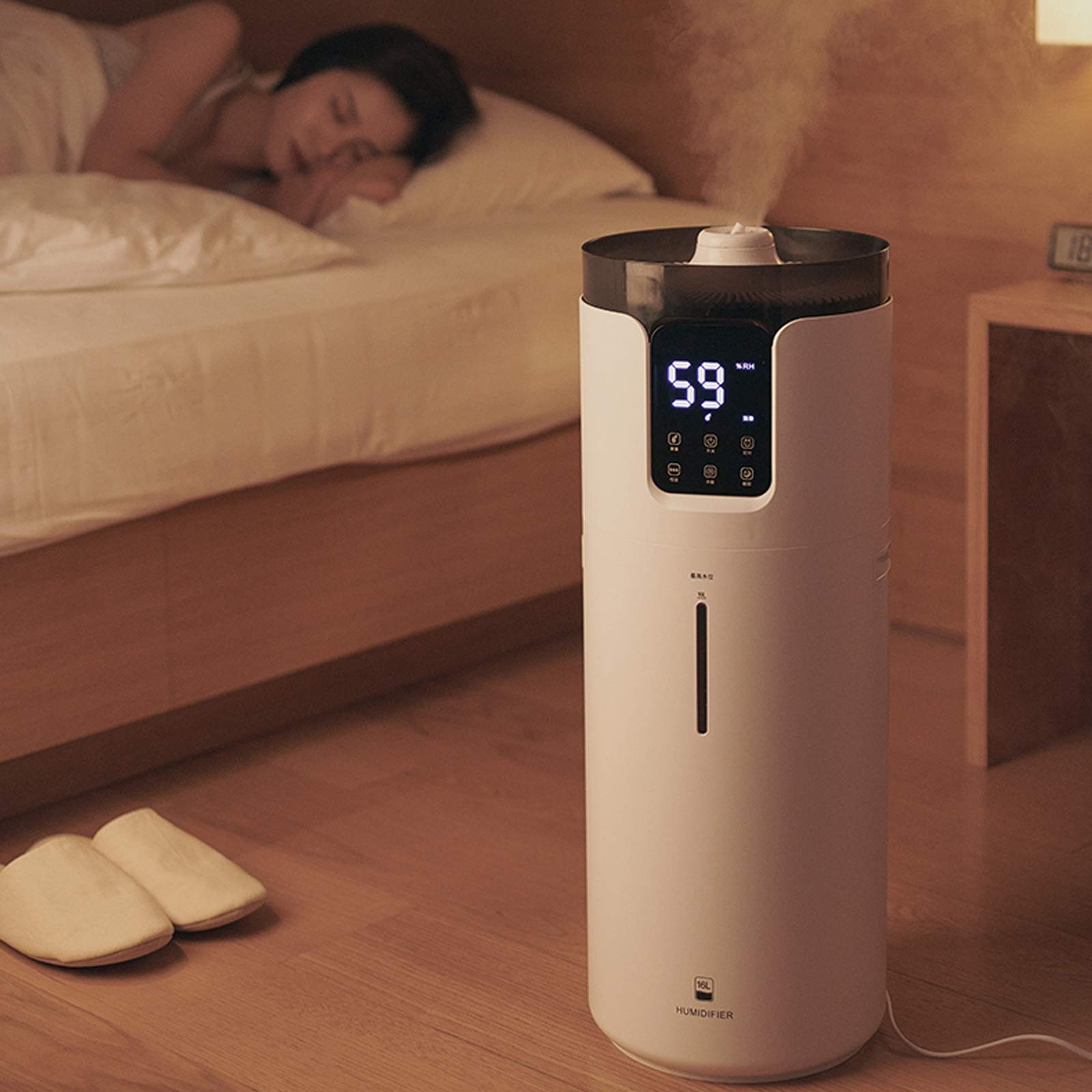 Humidificador Humidificador Y Difusor De Aceites Esenciales, Humidificadores De Alta Capacidad De 16 L, Apagado Automático Sin Agua, Humidificador Ideal para Dormitorio, Habitación De Bebé, Sala De Es