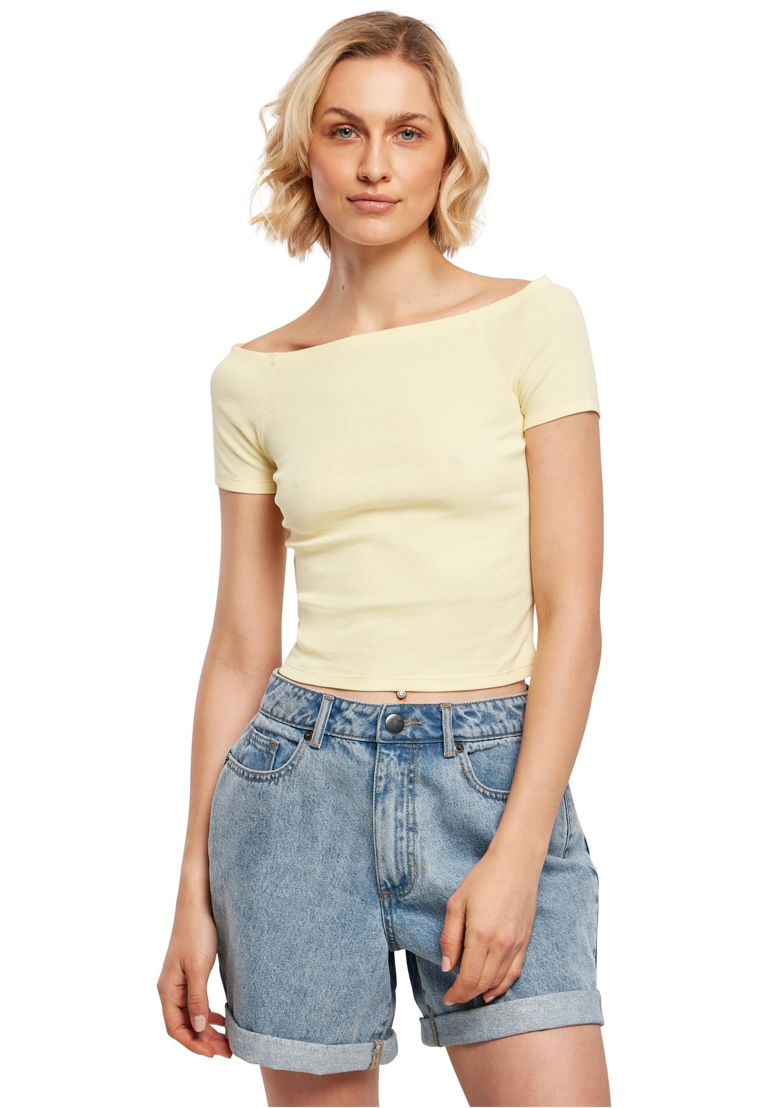 Urban Classics Women's Off Shoulder Rib Tee T-Shirt, softseagrass, XL