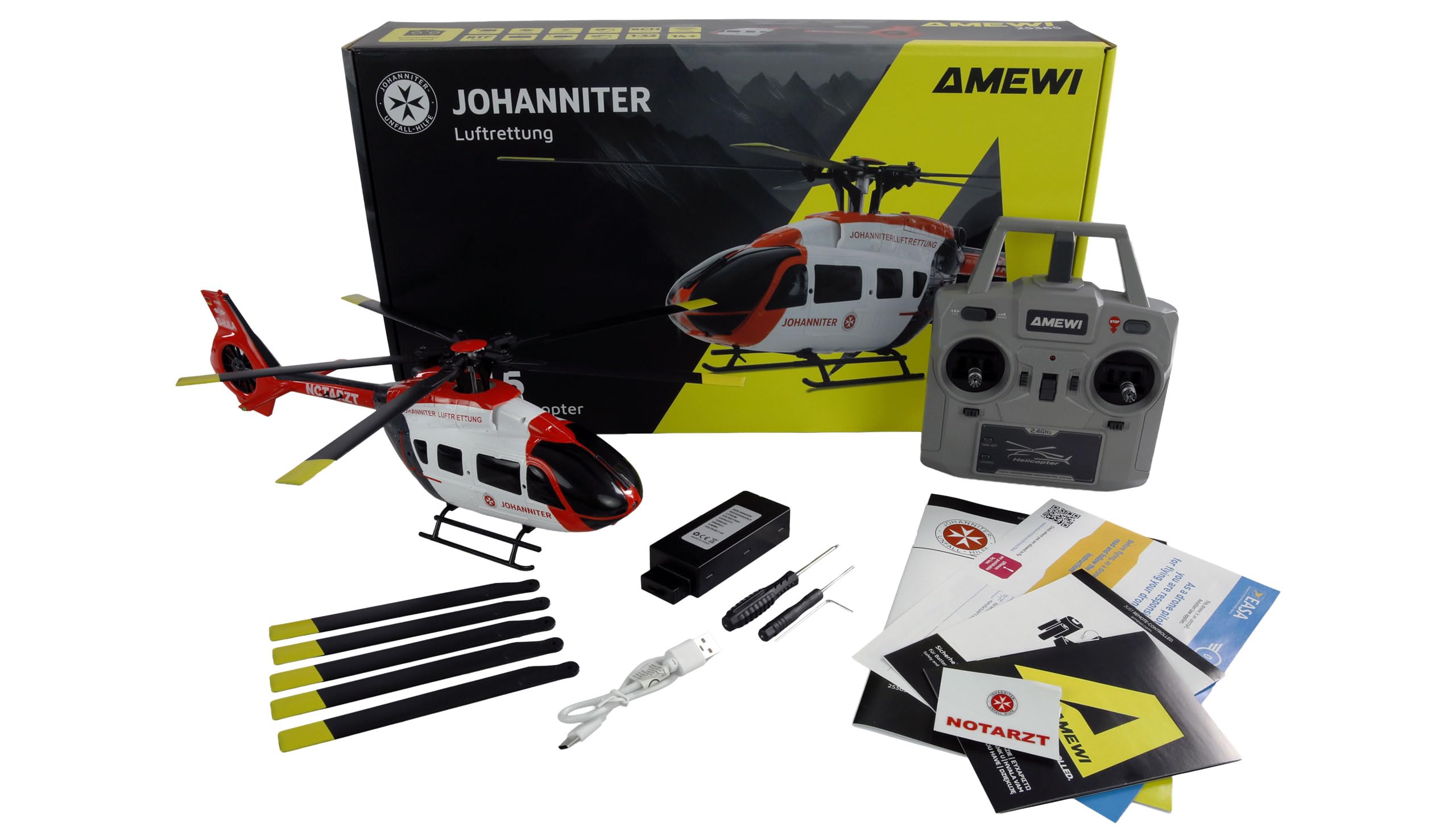 Amewi RC Helikopter Johanniter H145 Helikopter Brushless 6-Kanal 6G RTF