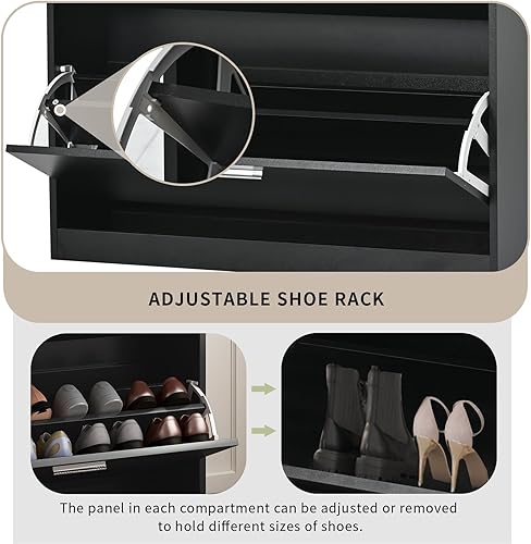 Miniatura 5 de Armario de almacenamiento de zapatos para entrada, armario de zapatos con 2 cajones abatibles y estante abierto, luz LED integrada, armario