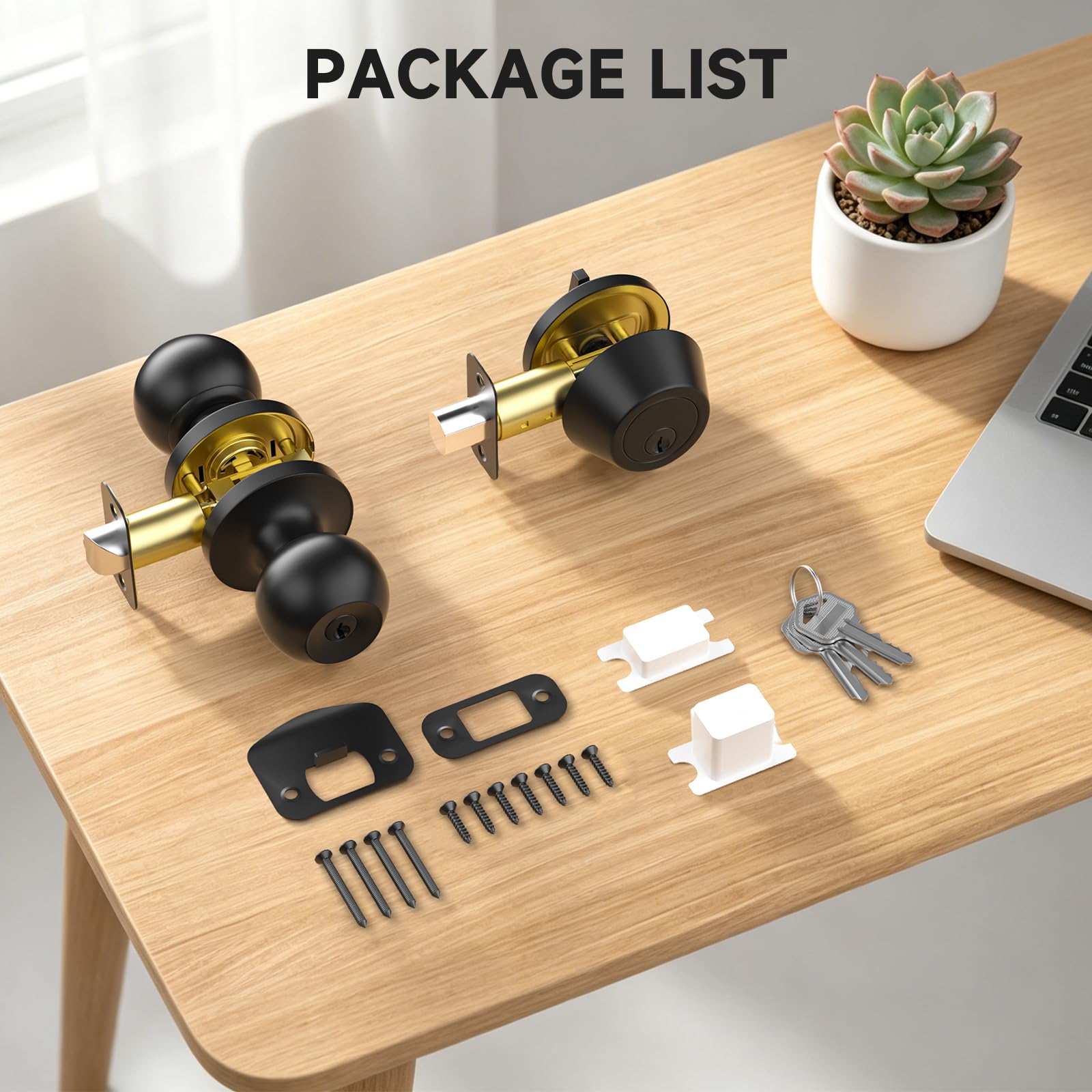 Estmoon 3-Pack Keyed Alike Door Locks - Matte Black -8