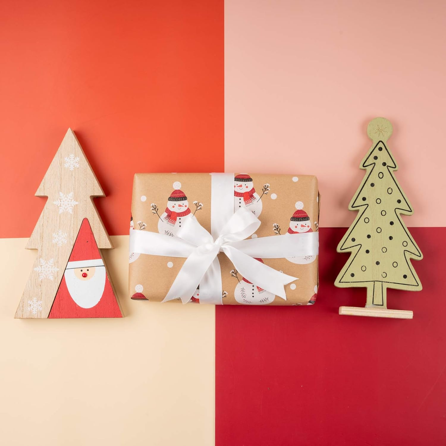 RUSPEPA Christmas Wrapping Paper, Kraft Paper Christmas Design with Snowman 61 cm x 30.5 m