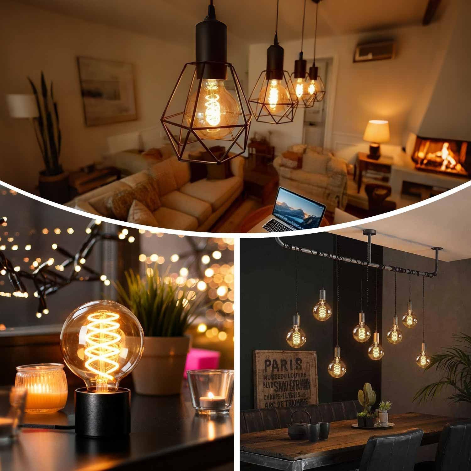 Lampadina LED E27 , Lampadine E27 Vintage luce bianca calda 2700K 4W G80 equivalenti a 40W, Lampadina retrò illuminazione retrò per soggiorno/camera da letto/sala da pranzo - ambra, confezione da 6