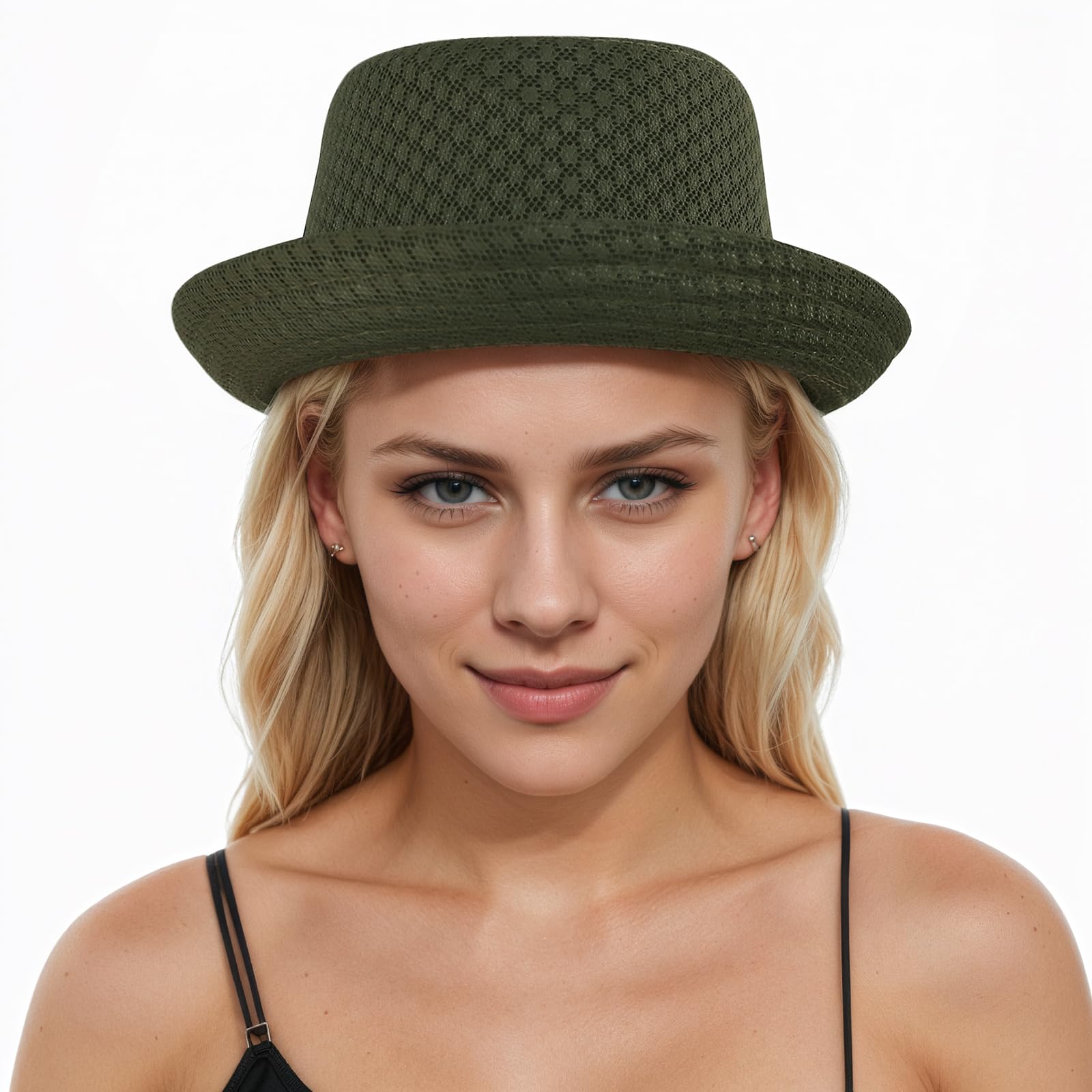 RUIXIA Chapeau Melon D'été Maille Respirant pour Homme Femme Chapeau Plat de Plage D'été Fedora Vintage pour La Plage Voyage Les Fêtes