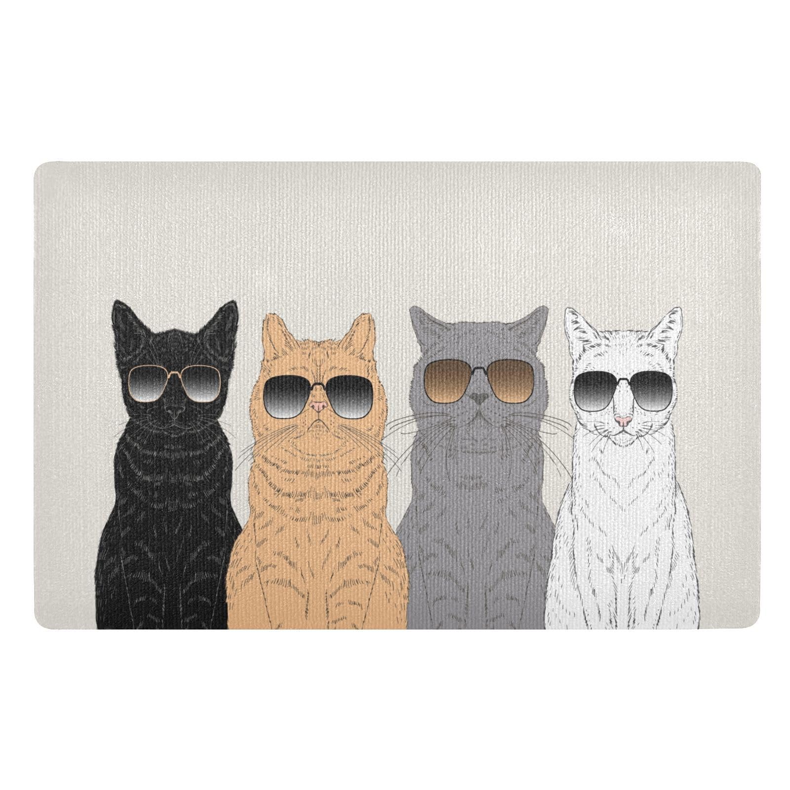 MNSRUU Cat Doormats for Outdoor Entrance Home,32'' x 20'' Outdoor Front Door Mat Rubber Backing Non Slip Thin Door Mat Cat Theme