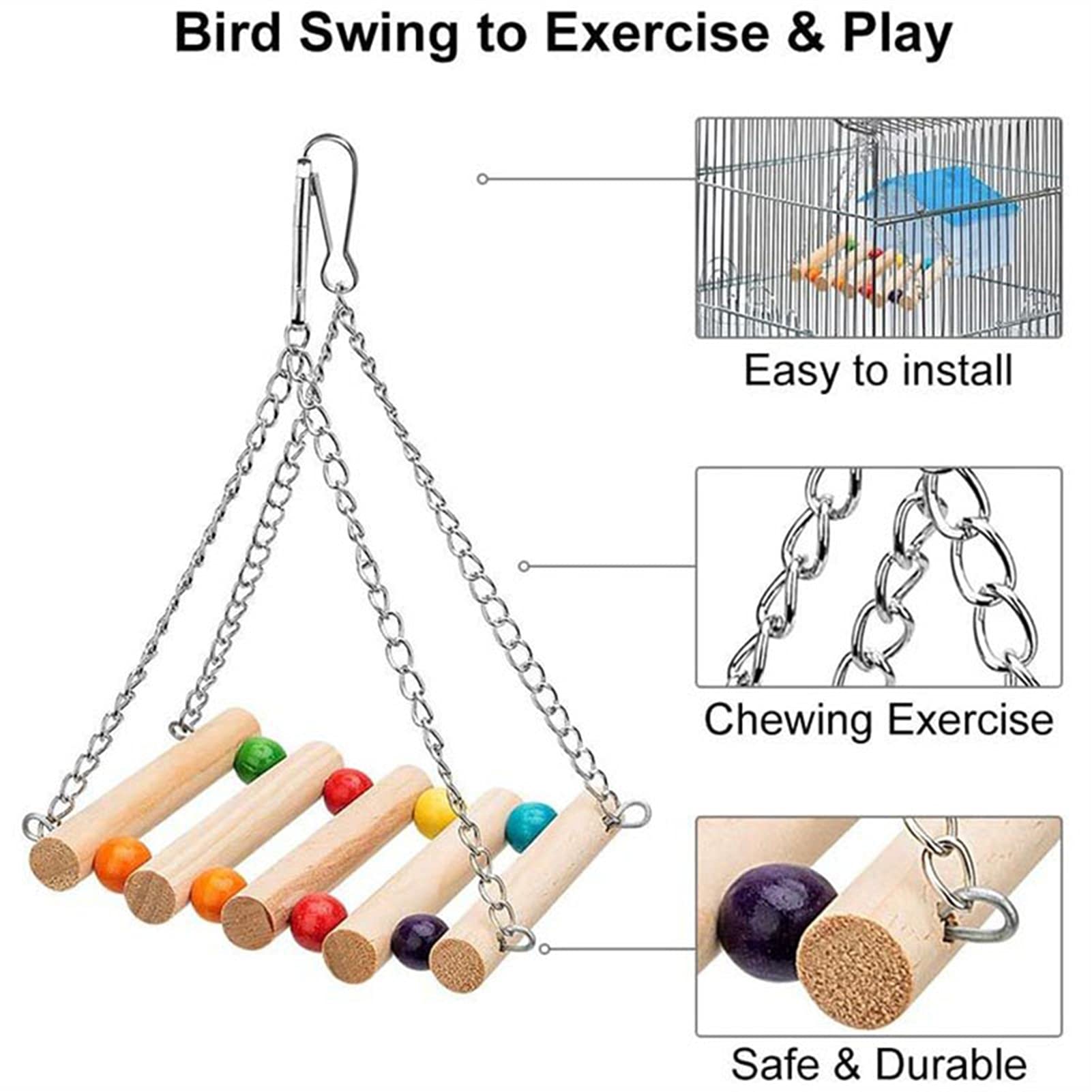 Jouet pour oiseaux 8 pièces/jeu d'oiseau jouet pour perroquet en bois suspendu hamac à mâcher échelle échelle cage pour animaux de compagnie accessoires