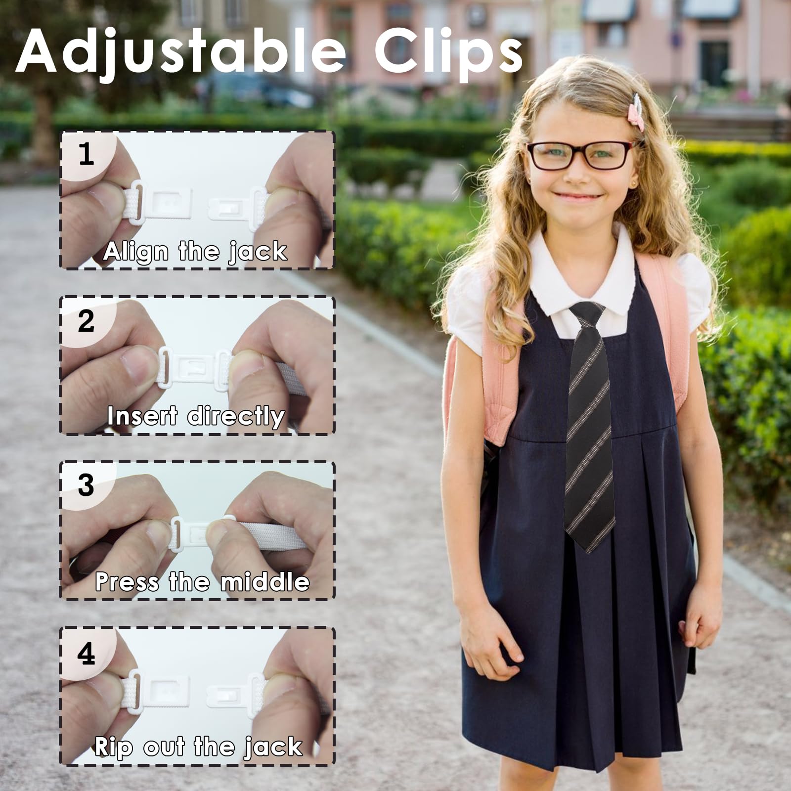 Corbatas preatadas para mujer, lazos ajustables para niñas/niños, corbata delgada de 2.56 pulgadas para escuela, boda, negocios, Rayas marrones y negras 5