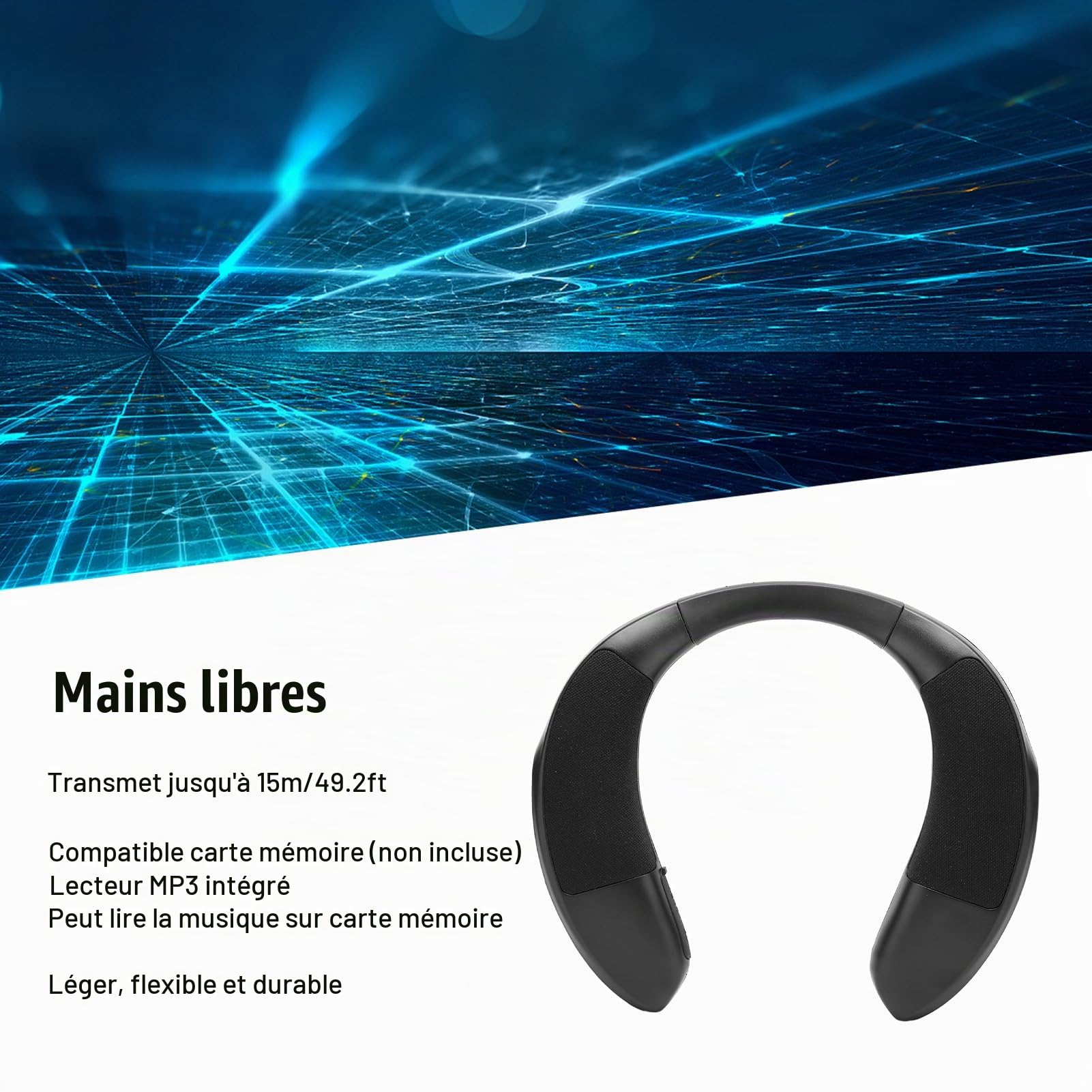 Focket Haut-Parleur Bluetooth de Cou, Son stéréo 3D, 12 Heures de Lecture, Haut-Parleur Portable étanche pour Le Sport, la Maison, l'extérieur