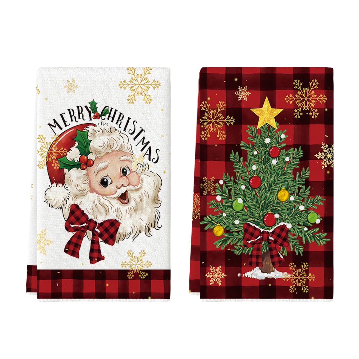 Artoid Mode Juego de 2 paños de cocina navideños con diseño de Papá Noel, árbol de búfalo, 42 x 65 cm