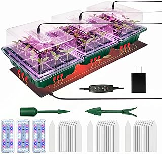Seed Starter Tray 3 Pack with Heating Mat & 24 Full Spectrum LEDs Grow L...