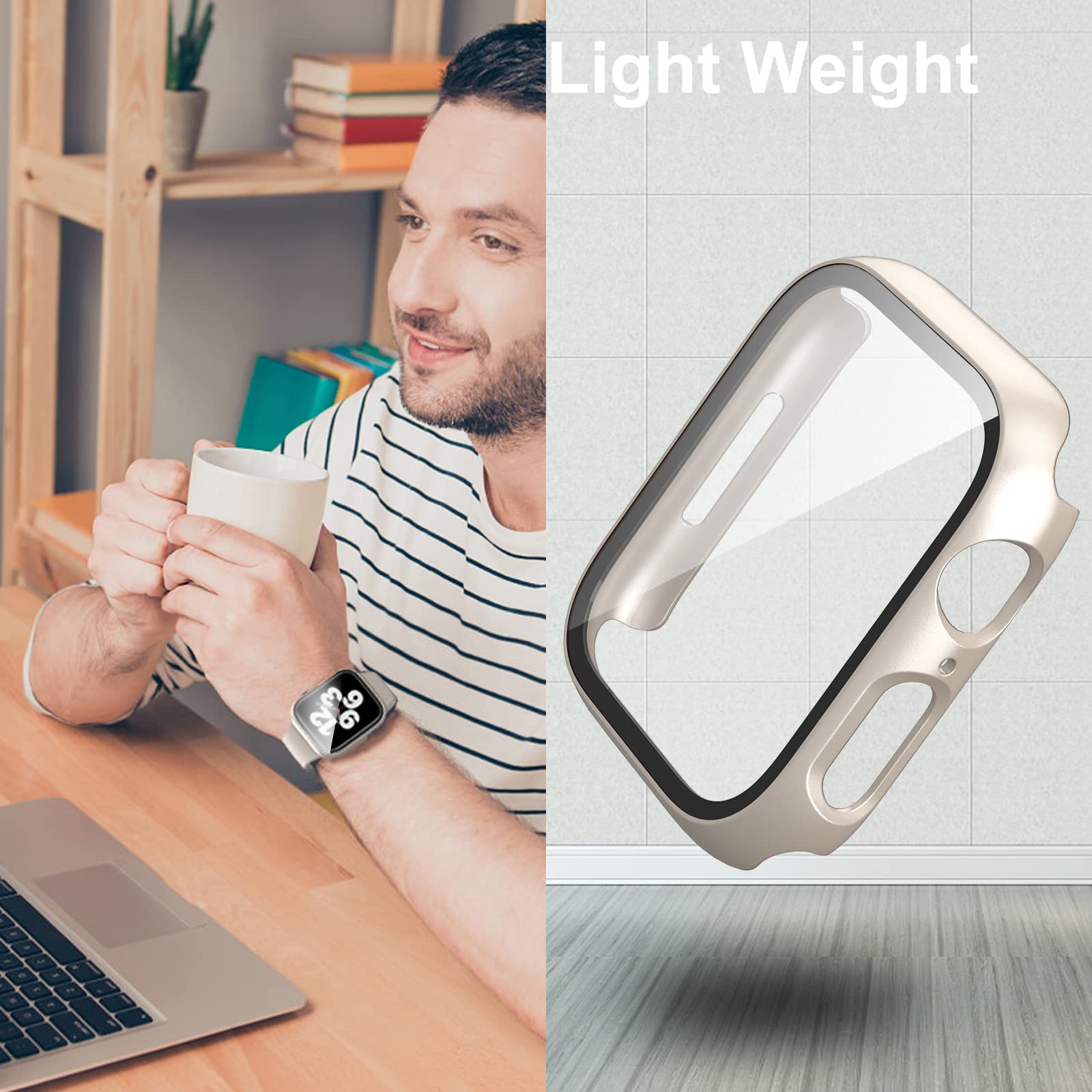 Paquete de 6 fundas para Apple Watch Series 8/7 de 1.61 pulgadas con vidrio templado, policarbonato duro HD cubierta completa protectora iwatch S8/7.