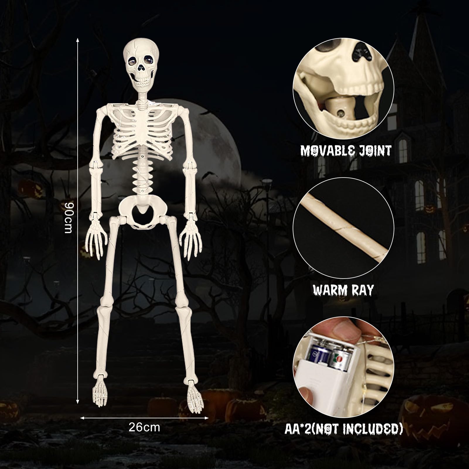 Halloween Skelett Deko 40cm - Bewegliches Gruselskelett Für Friedhofs-Szene