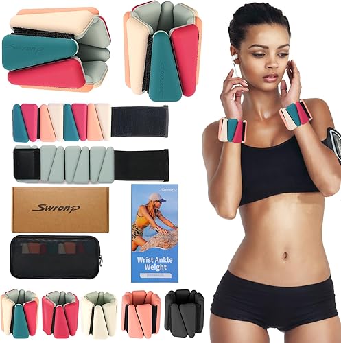 Juego de 2 pesas para muñeca (1 libra cada una), pesas de tobillo para mujer, pulsera con peso ajustable, brazaletes ponderados para pierna de