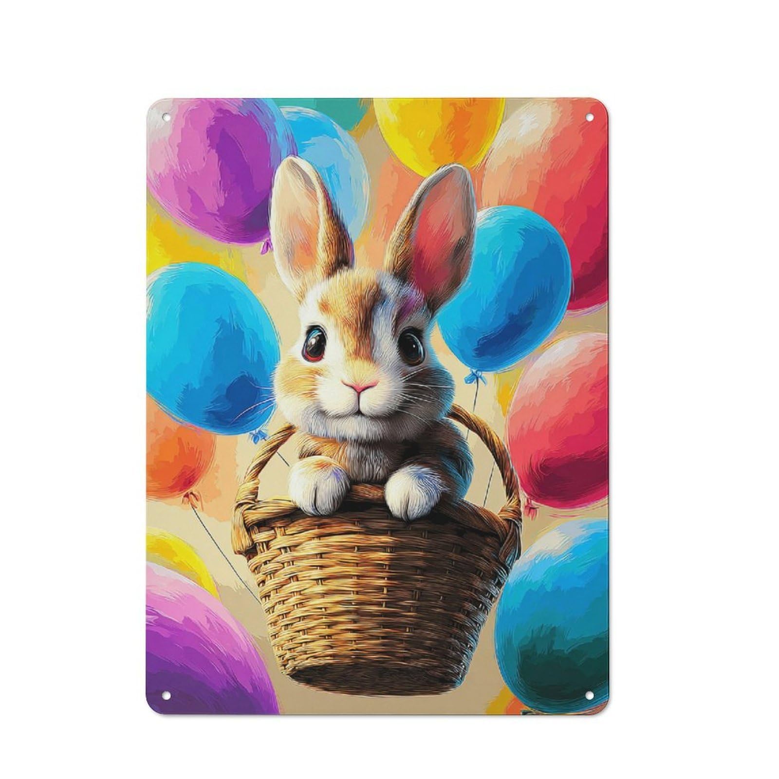 Junmoney Bunny In Balloon Basket -2 Vintage Tin Sign 40X30cm For Guest Room Or Hallway, Suited To Home Decor Collectors