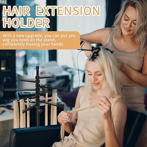 Miniatura 2 de Rejilla de pelo ajustable en altura, soporte de extensión de pelo de pie para trenzar el cabello (8 estanterías)