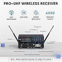 Vista 2 de Sistema de micrófono inalámbrico de solapa con auriculares y micrófonos Lavalier, juego de micrófonos UHF Pro de 4 canales con transmisor de paquete