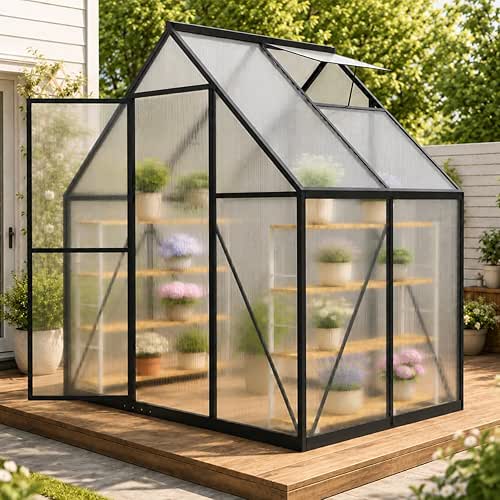 HOOYEAH Outdoor Polycarbonate Greenhouse, 6x4 FT Greenhouses for Outdoors, Aluminum