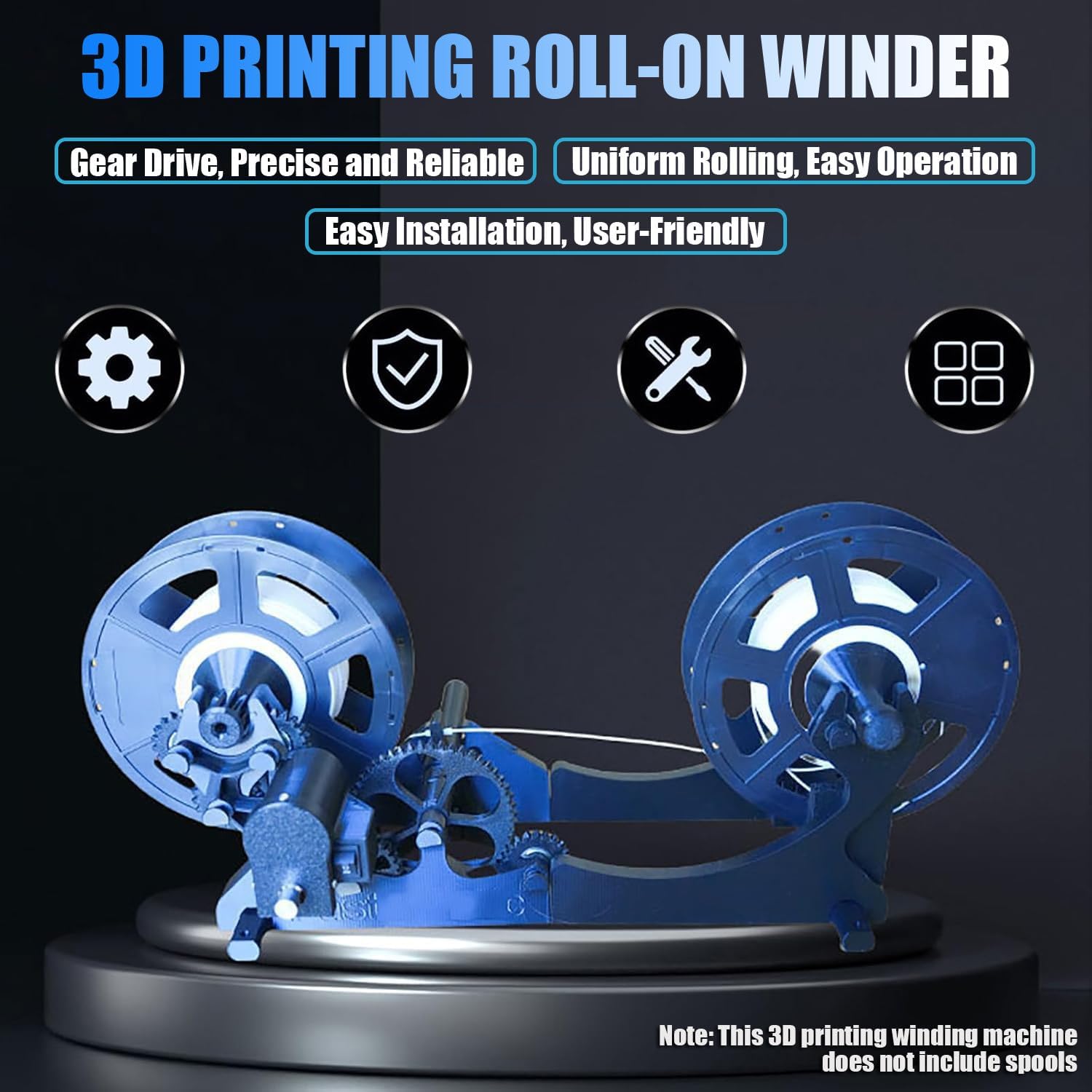 3D Winding Machine, Industrial Filament Respooler, 1kg Capacity, Rotation Speed 60-159 RPM, with Forward/Reverse Rotation Switch, Supports Power Tool Drive, for 3D Printing Enthusiasts