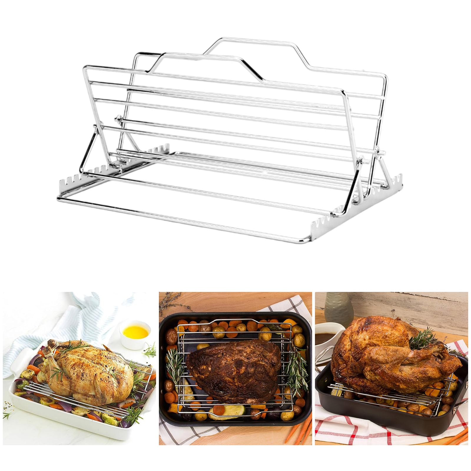 Stainless Steel Roasting Rack For Holiday Feasts Multifunctional Chicken Roasting Stand Foldable Turkey Roaster Stand