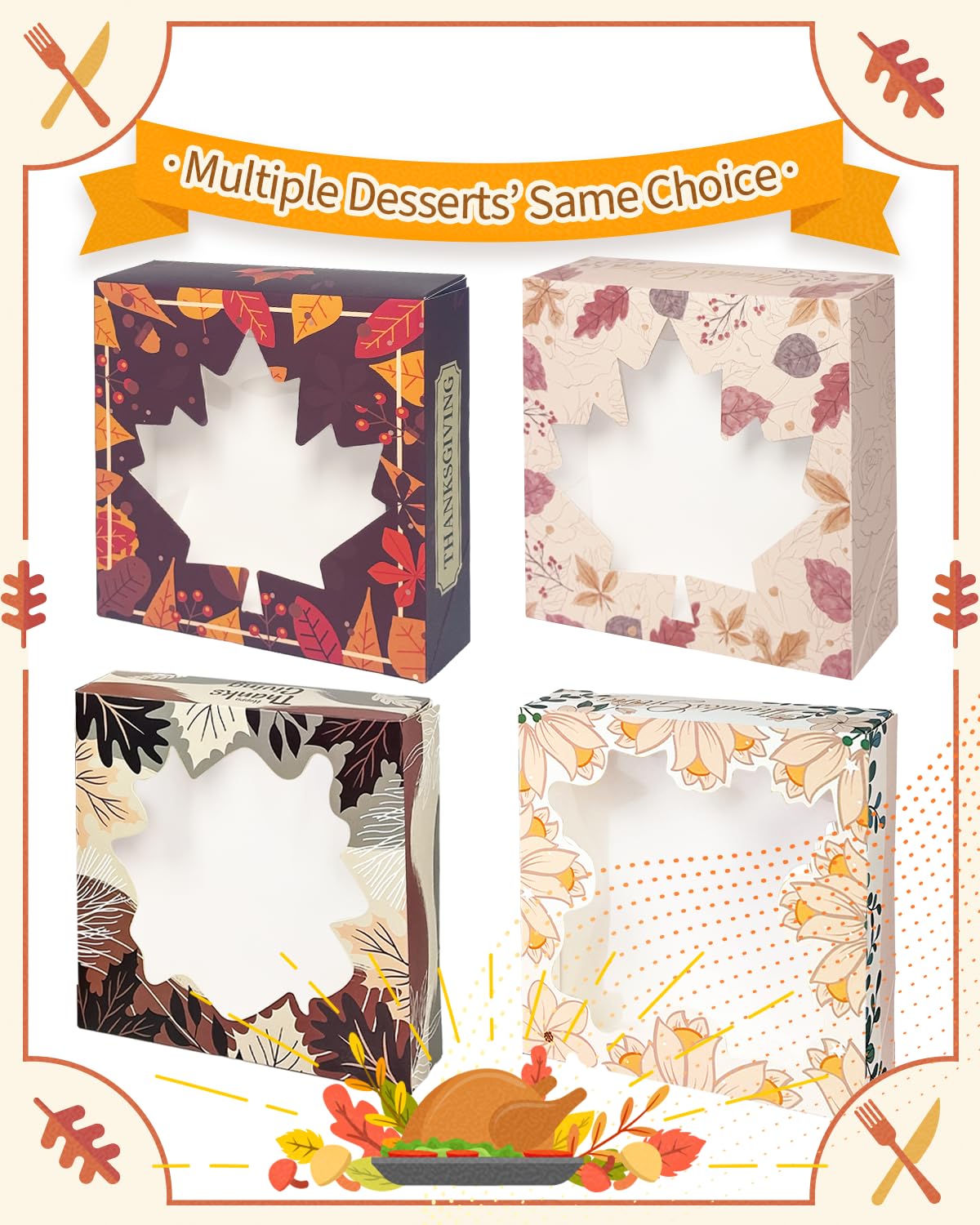 qiqee Thanksgiving Cookie Boxes with Window Fall Maple Leaf Bakery Treat Box for Fall Harvest Wedding Thanksgiving Party Supplies (30packs 8x8x2.5) - Image 5