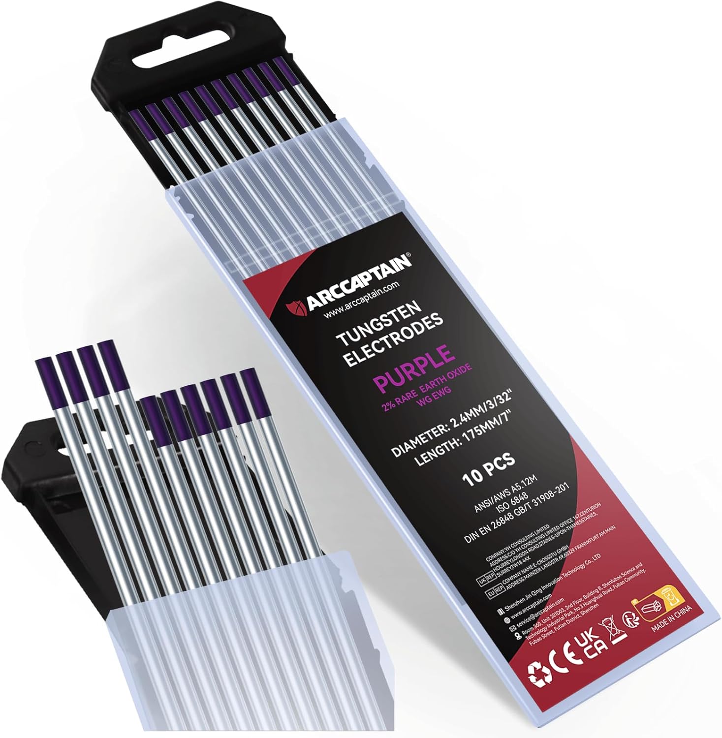 ARCCAPTAIN TIG Welding Tungsten Electrode 10Pack 3/32"x 7"(Purple