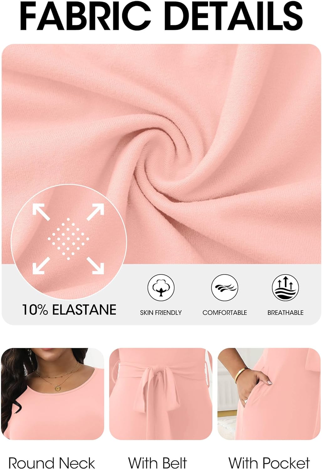 FANDEE Maxi Dress for Women 2026, Long Casual Empire Waist Dresses 3/4 Sleeve Round Neck with Belt - Image 6