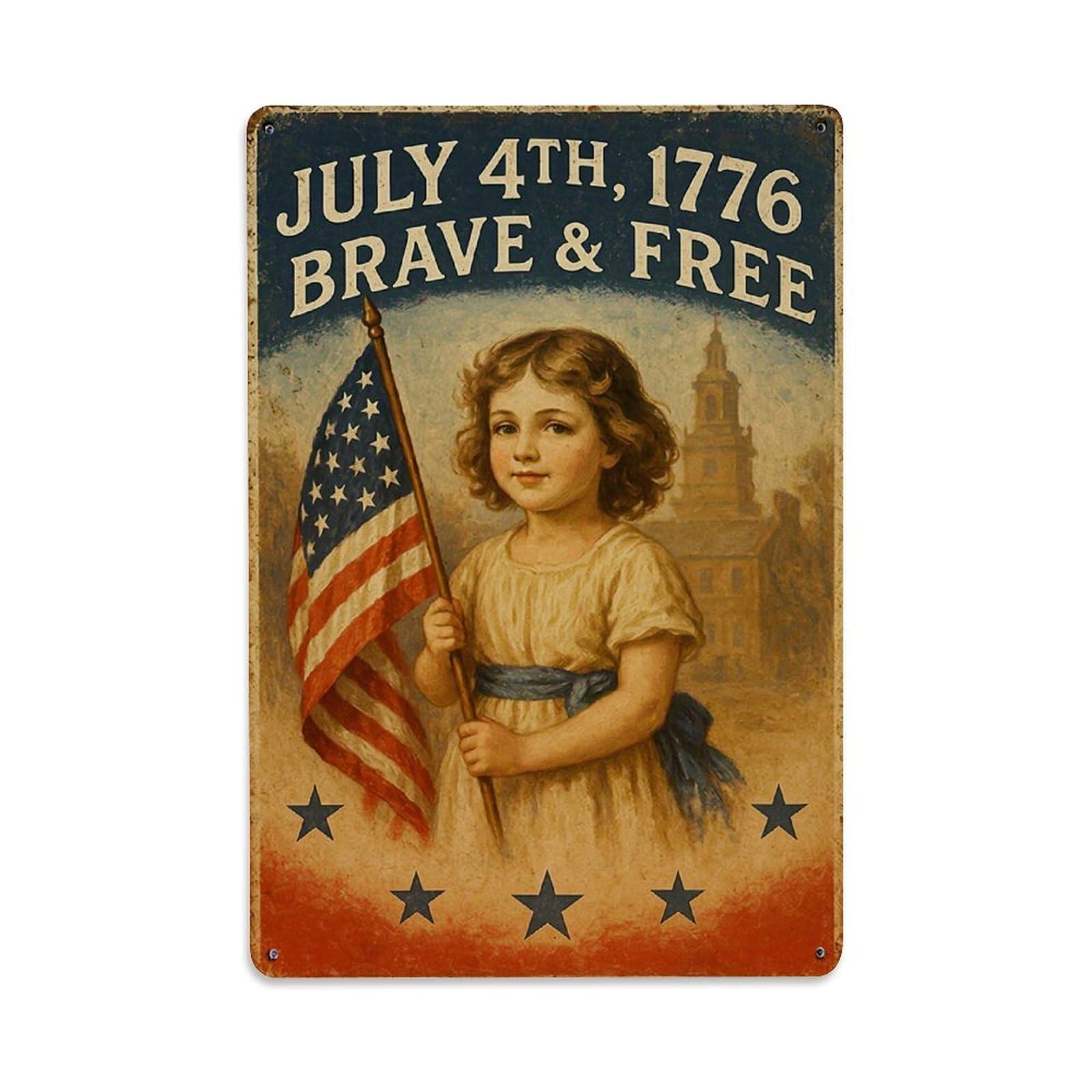 Jdyaojiesheng Vintage July 4Th Brave Free Stars Flag Tin Sign Retro Metal Wall Decor Metal Poster, Home Bar Garage Farmhouse Cafe Wall Art Decoration 8X12inches