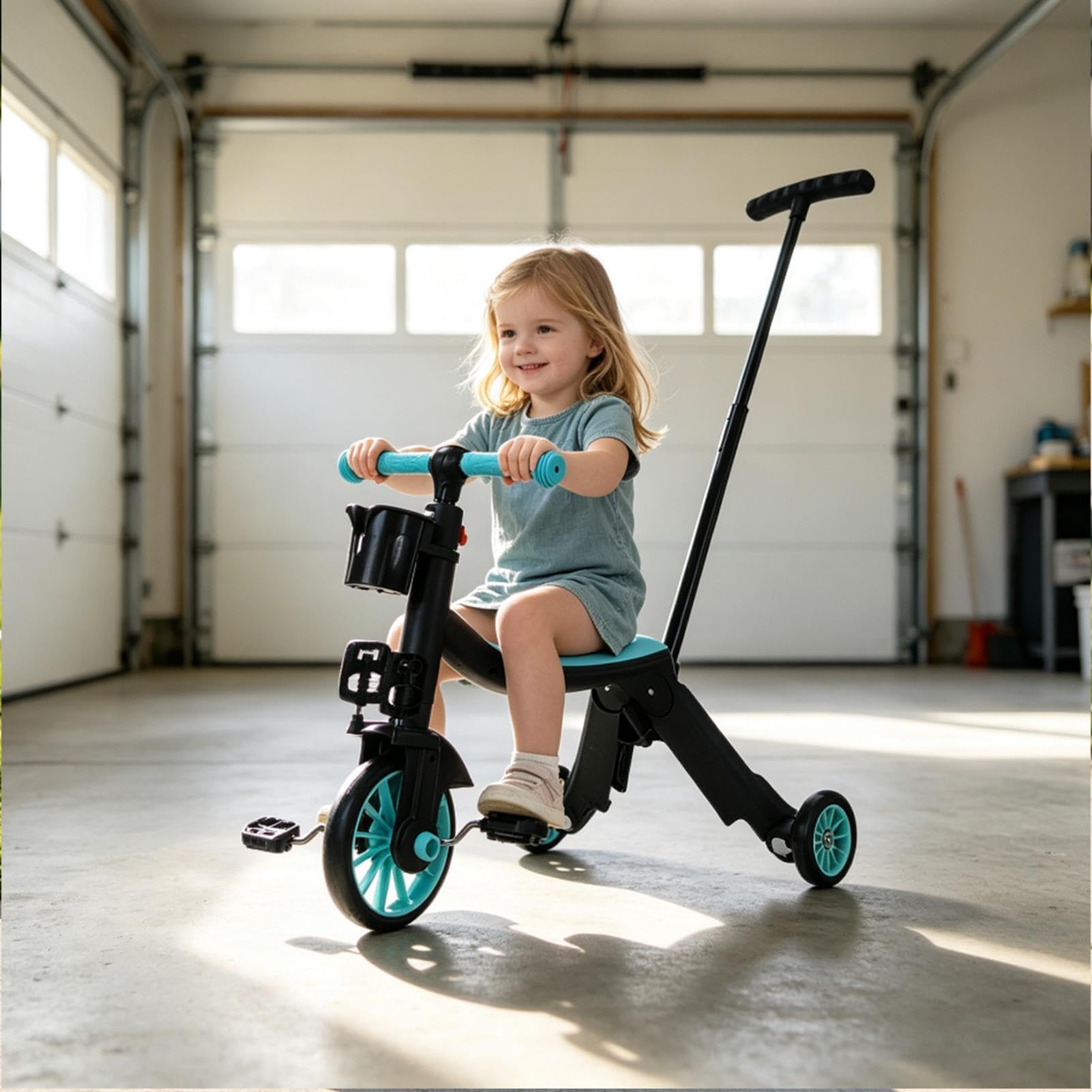 Triciclo Giocattolo per Bambini Maniglia di Spinta Stabile Sicura