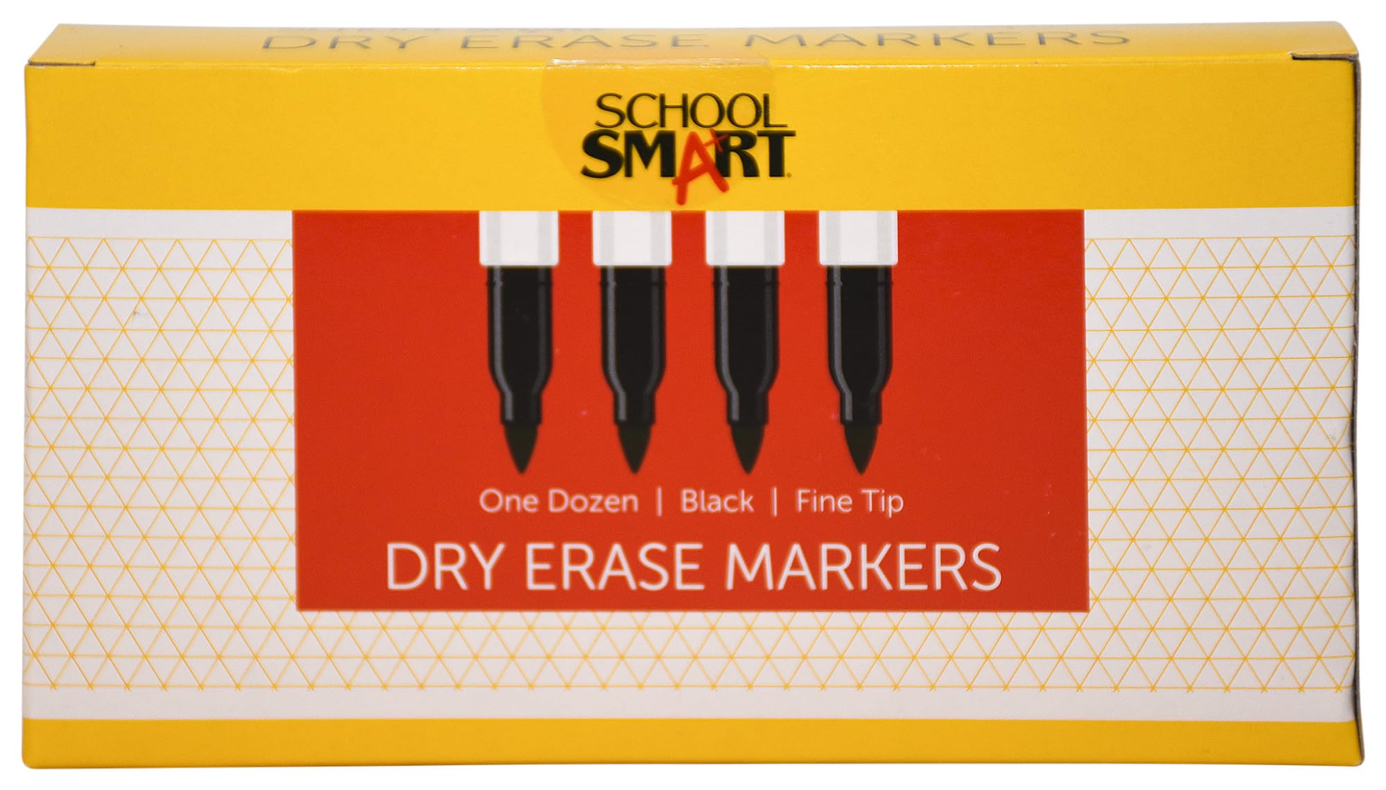 School Smart Dry Erase Pen Style Marker, Fine Tip, Black, Pack of 12 - BY1076-12BLACK